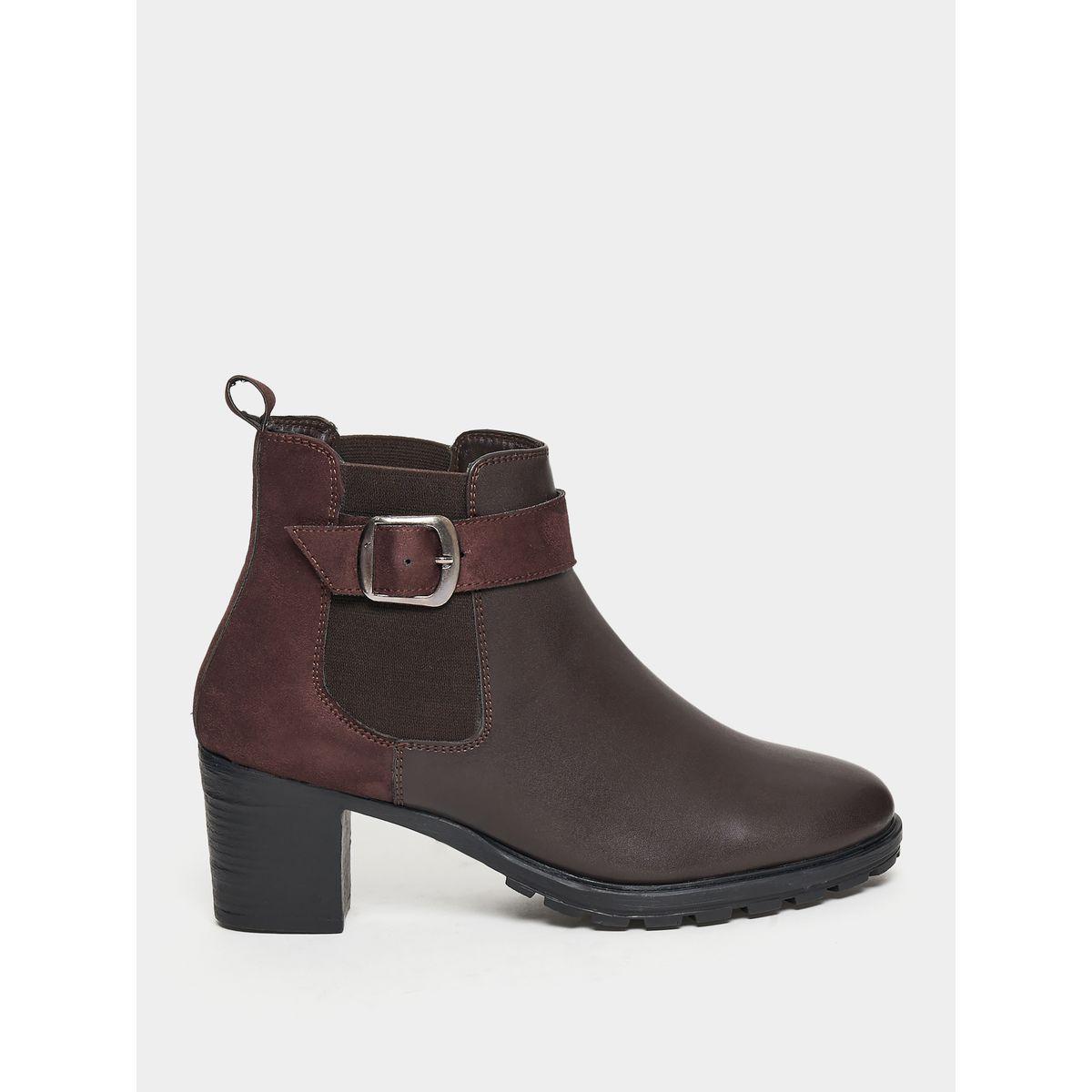 Styli Mid Shaft Block Heel Boots With Buckle Detailing-women-shoes-boots-image-2
