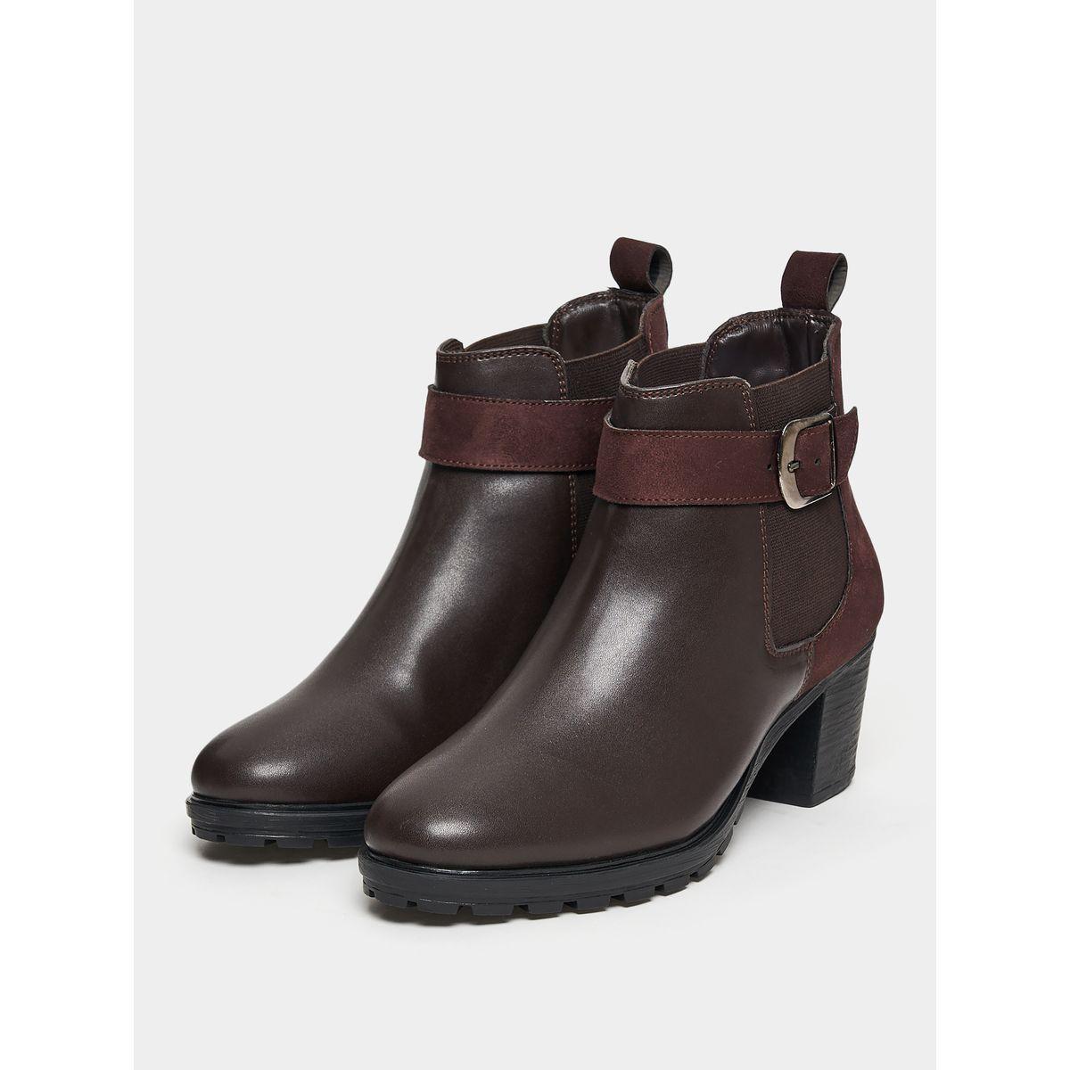 Styli Mid Shaft Block Heel Boots With Buckle Detailing-women-shoes-boots-image-3
