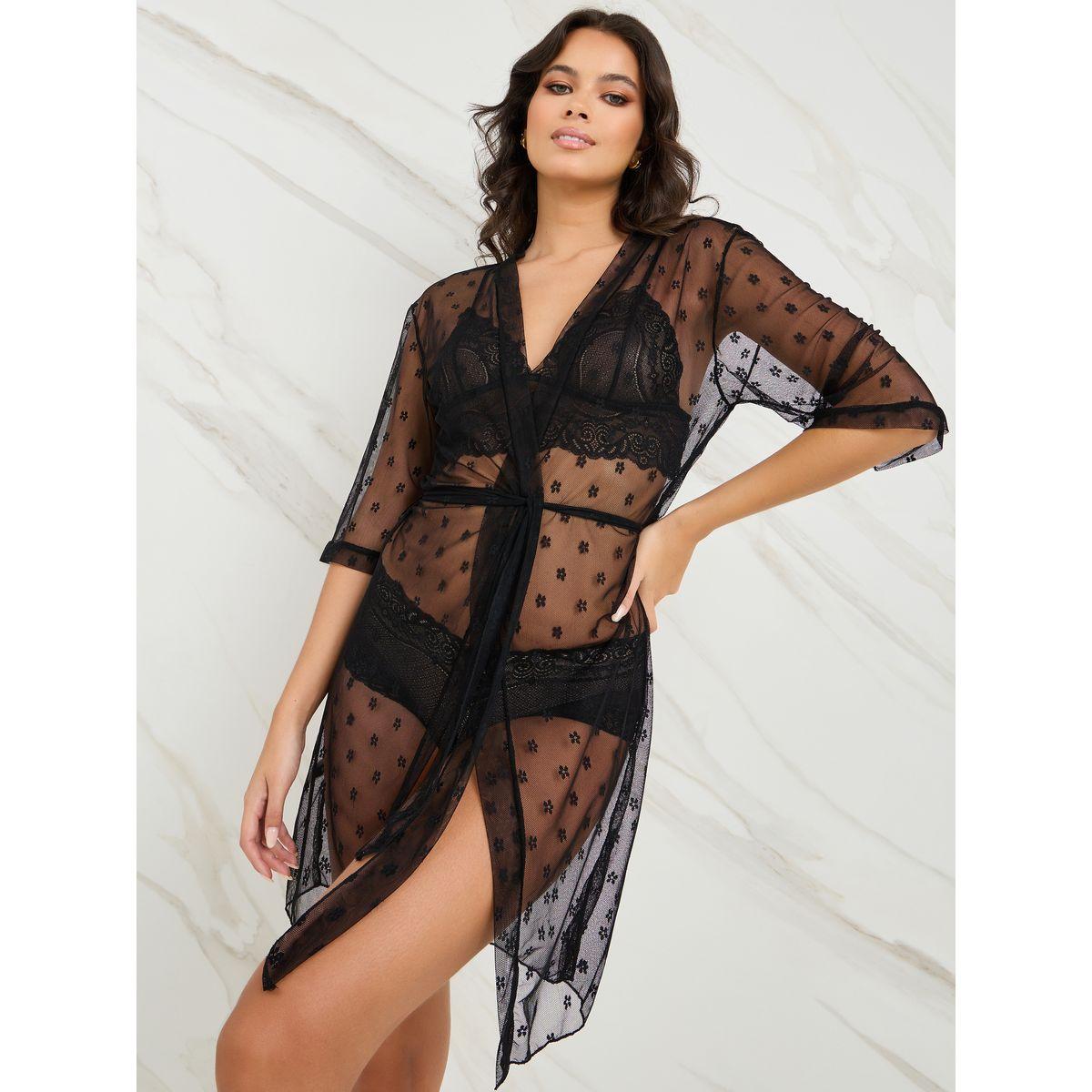 Styli Pack of 3 - Ditsy Spot Mesh Tie Front Robe, Bralette & Brief-women-clothing-lingerie-lingeriesets-image-4