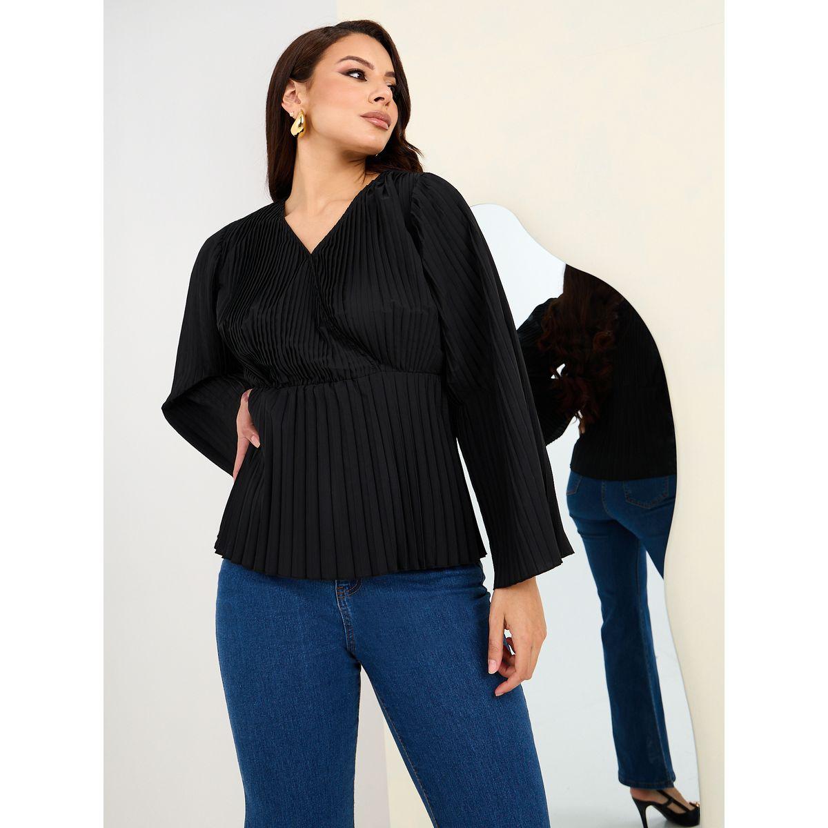 Styli Regular Fit V Neck Pleated Wrap Top-women-clothing-shirtsandblouses-blouses-image-1