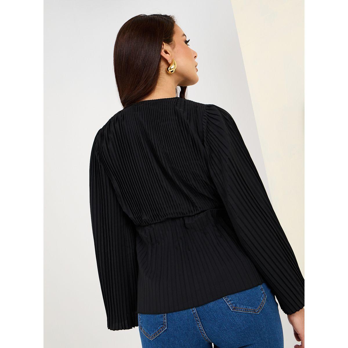 Styli Regular Fit V Neck Pleated Wrap Top-women-clothing-shirtsandblouses-blouses-image-4