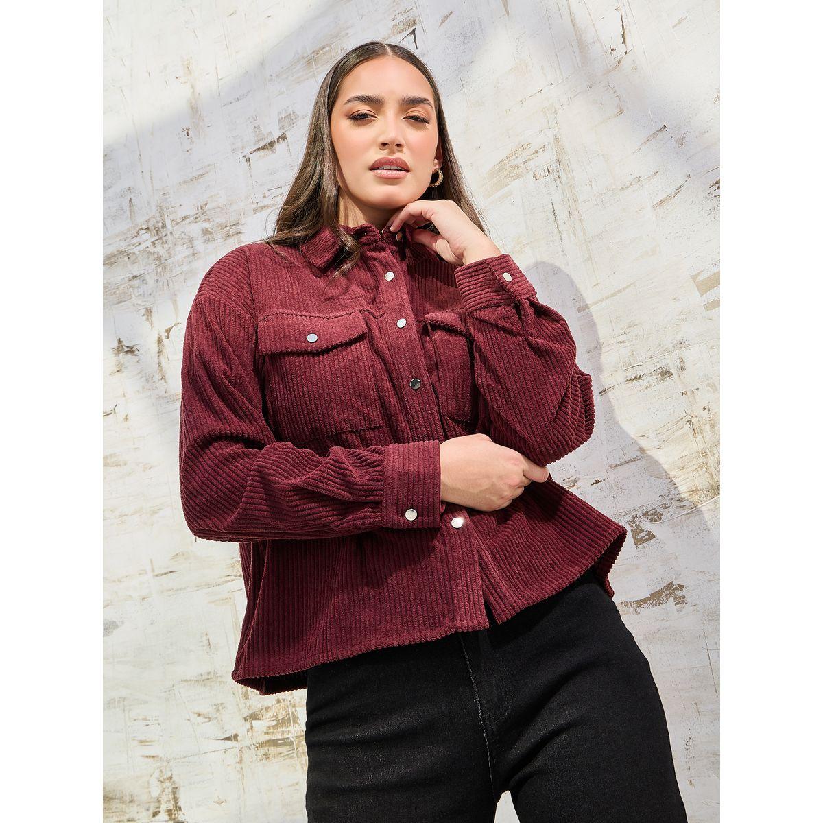 Styli Elevate Boxy Corduroy Jacket with Flap Pocket-women-winterwear-coatsandjackets-jackets-image-3