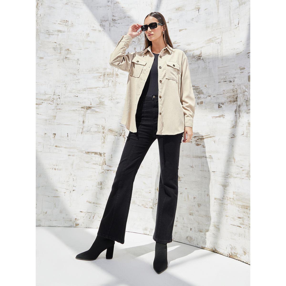 Styli Elevate Oversized Corduroy Jacket with Flap Pocket-women-winterwear-coatsandjackets-jackets-image-2