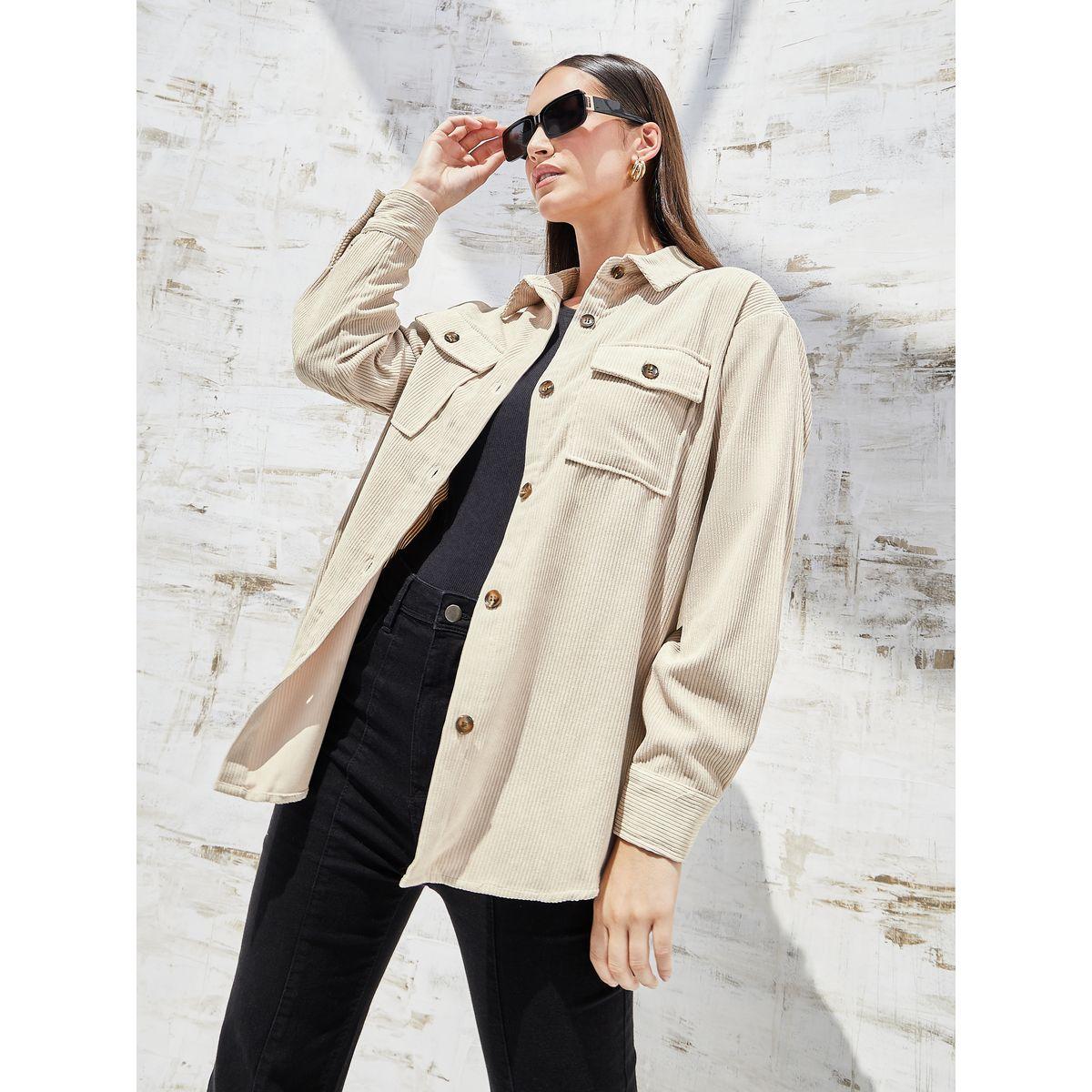 Styli Elevate Oversized Corduroy Jacket with Flap Pocket-women-winterwear-coatsandjackets-jackets-image-3