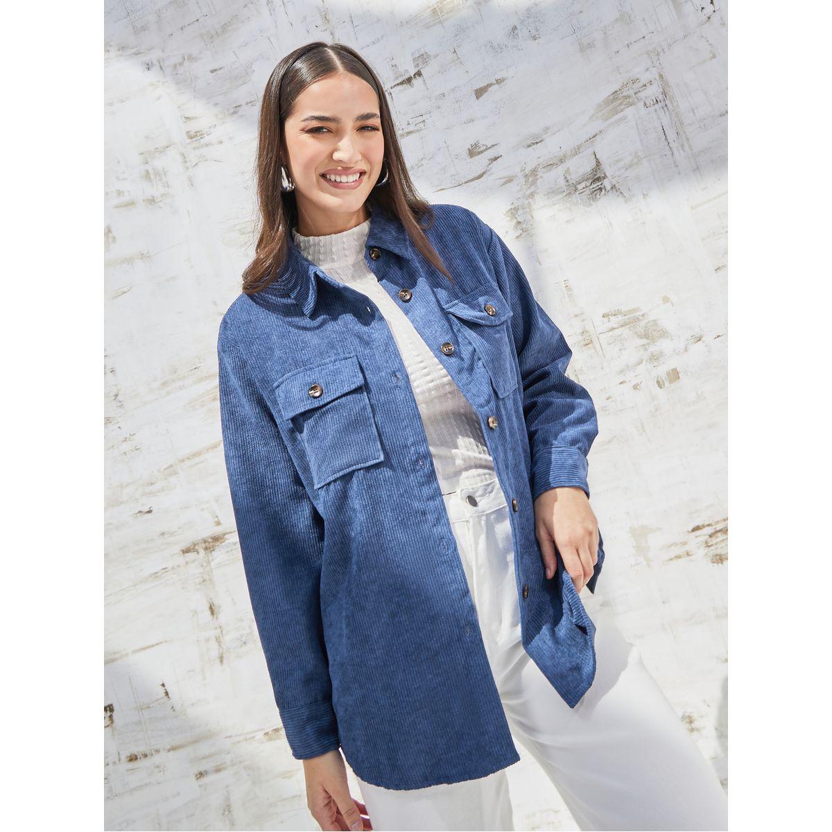 Styli Elevate Oversized Corduroy Jacket with Flap Pocket-women-winterwear-coatsandjackets-jackets-image-3