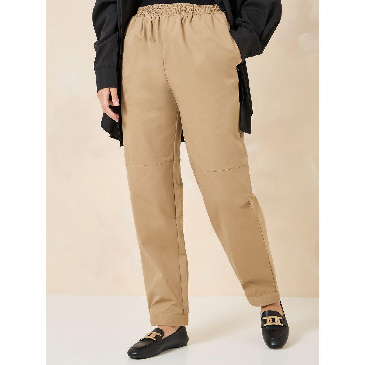 Styli Solid Tapered Leg Pants With Elasticated Waist Band-women-clothing-bottoms-trousers-image-1