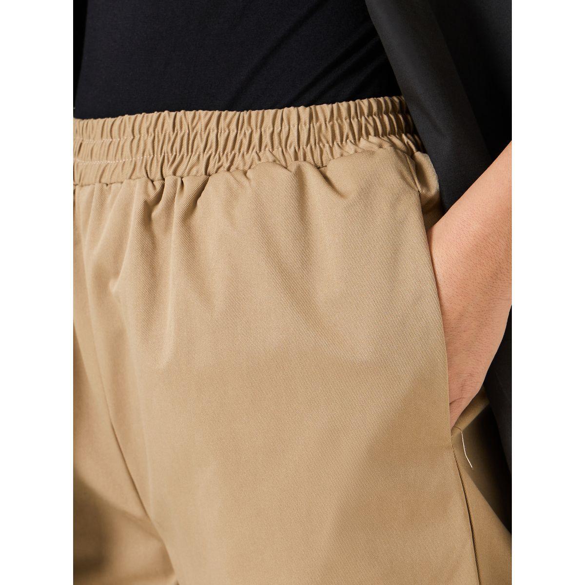 Styli Solid Tapered Leg Pants With Elasticated Waist Band-women-clothing-bottoms-trousers-image-3