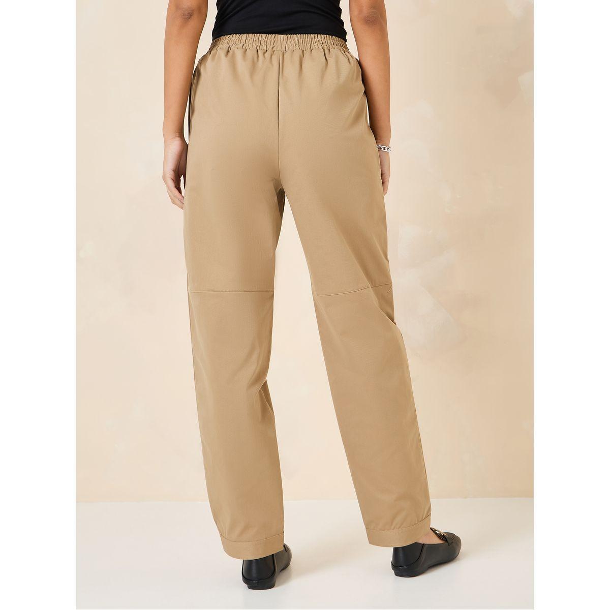 Styli Solid Tapered Leg Pants With Elasticated Waist Band-women-clothing-bottoms-trousers-image-4