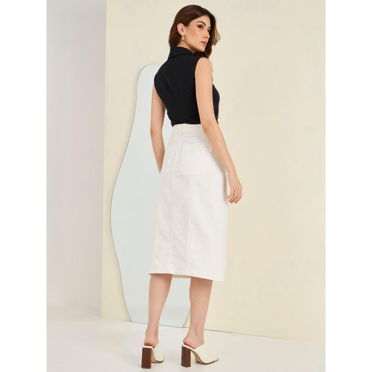 Styli Front Pocket Detail Denim Skirt with Split Hem-women-clothing-bottoms-skirts-image-4