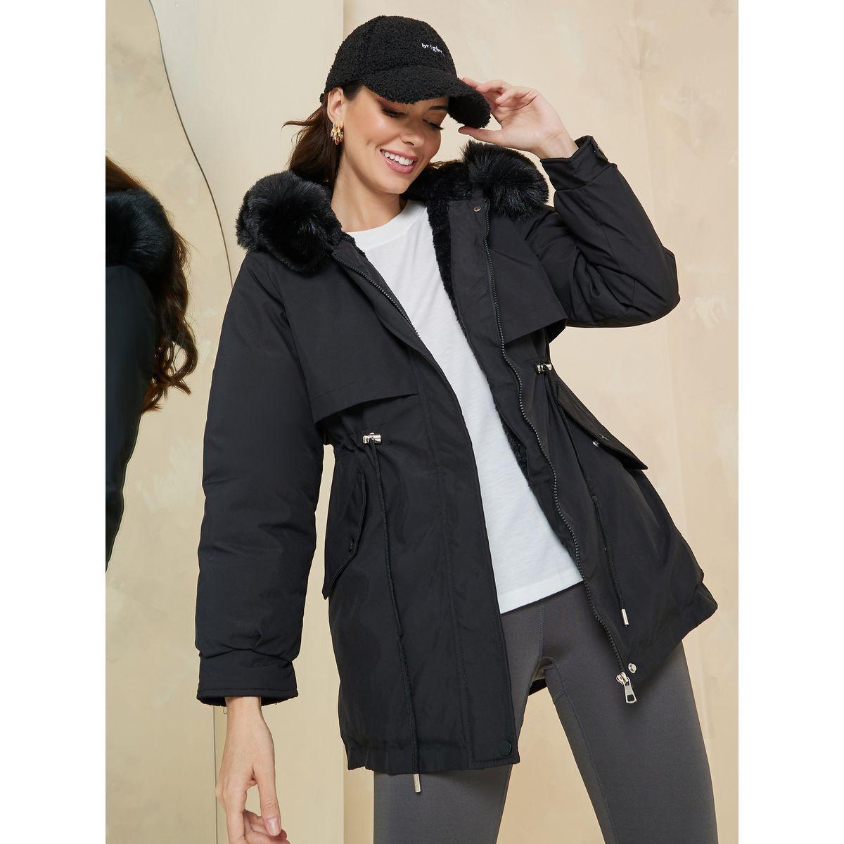 Styli Regular Fit Parka Coat with Faux Fur Hoodie-women-winterwear-coatsandjackets-coats-image-1