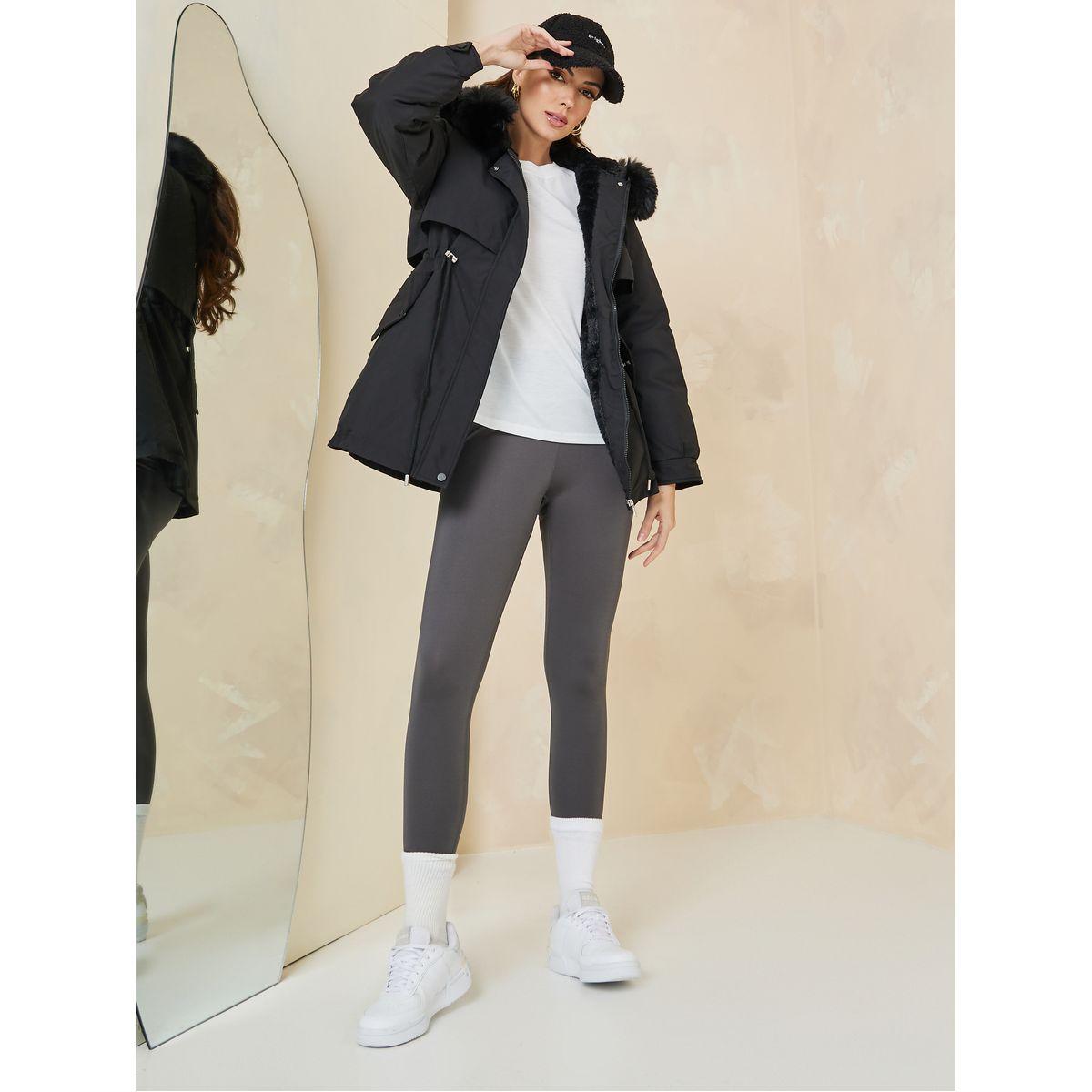 Styli Regular Fit Parka Coat with Faux Fur Hoodie-women-winterwear-coatsandjackets-coats-image-2