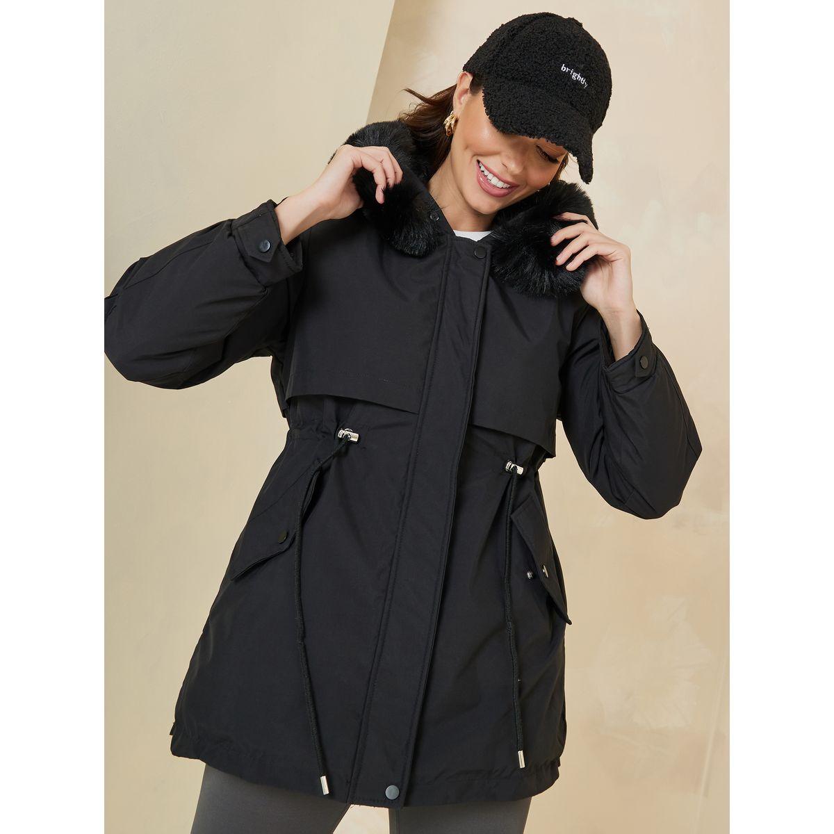 Styli Regular Fit Parka Coat with Faux Fur Hoodie-women-winterwear-coatsandjackets-coats-image-4