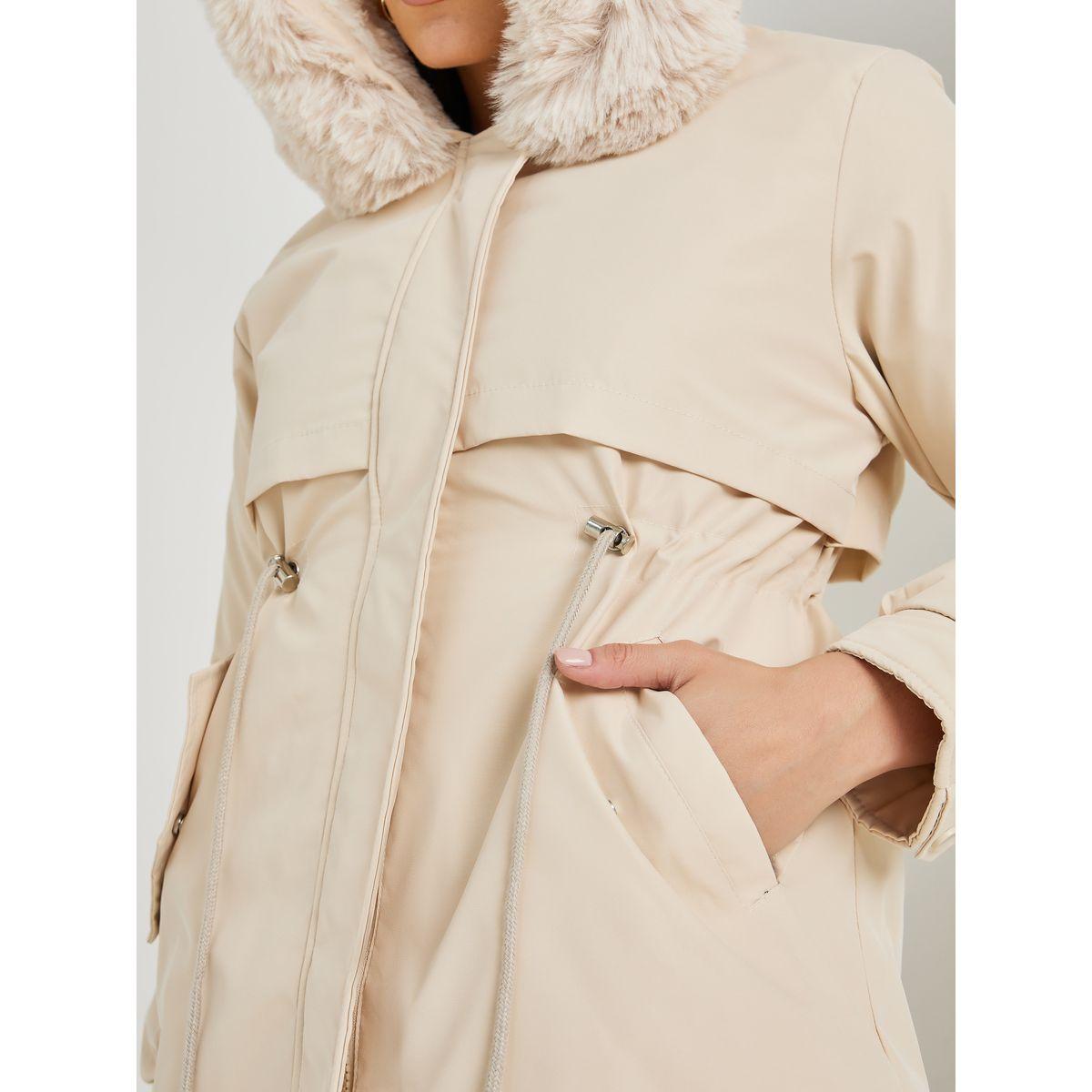 Styli Regular Fit Parka Coat with Faux Fur Hoodie-women-winterwear-coatsandjackets-coats-image-7