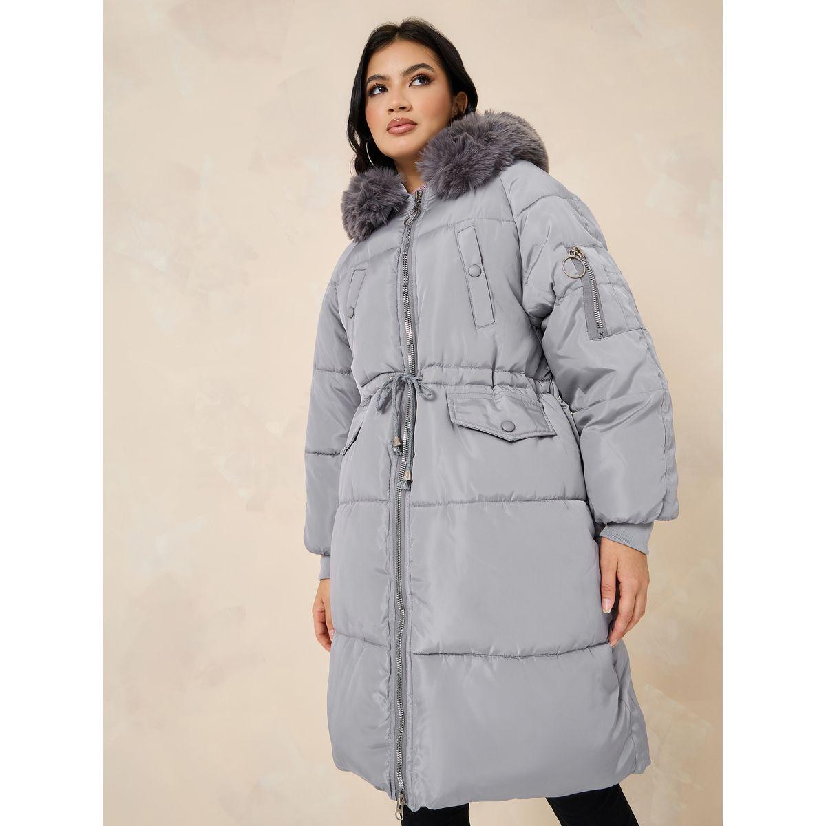 Buy Women s Styli Oversized Knee Length Hooded Padded Coat Online Centrepoint KSA