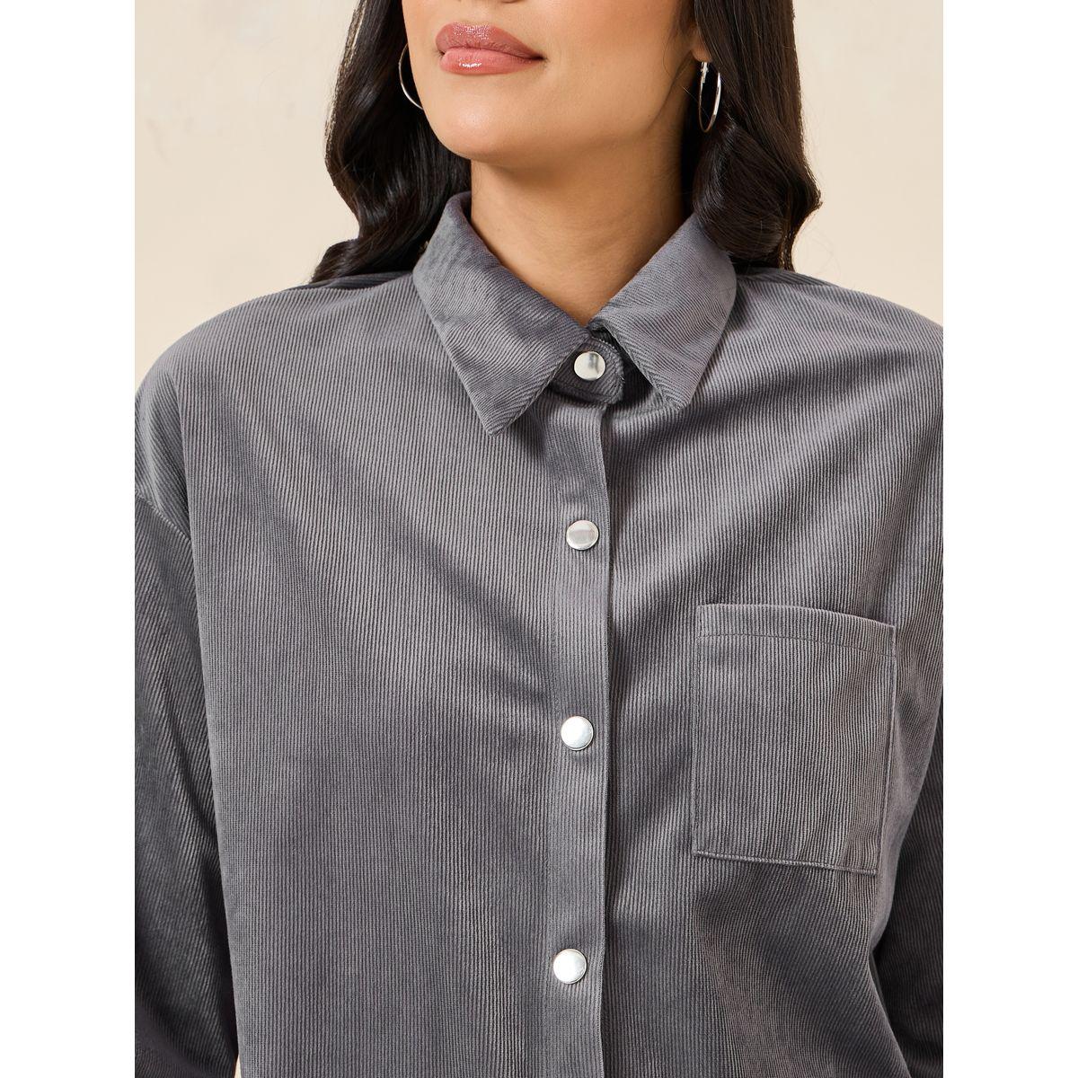 Styli Solid Corduroy Shirt & Pants Co-Ord Set-women-clothing-coordsets-image-5