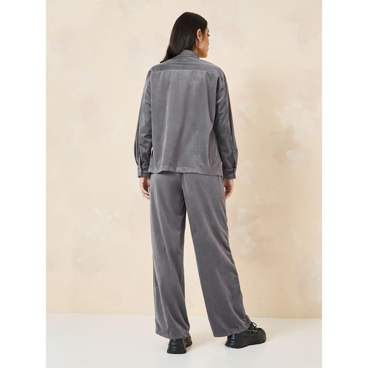 Styli Solid Corduroy Shirt & Pants Co-Ord Set-women-clothing-coordsets-image-7