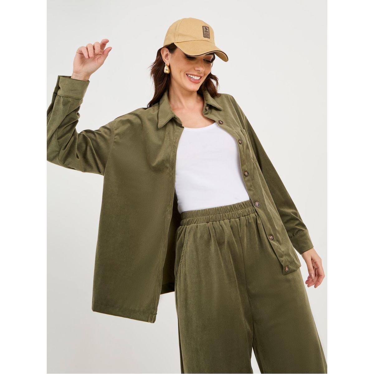Styli Solid Corduroy Shirt & Pants Co-Ords-women-clothing-coordsets-image-2