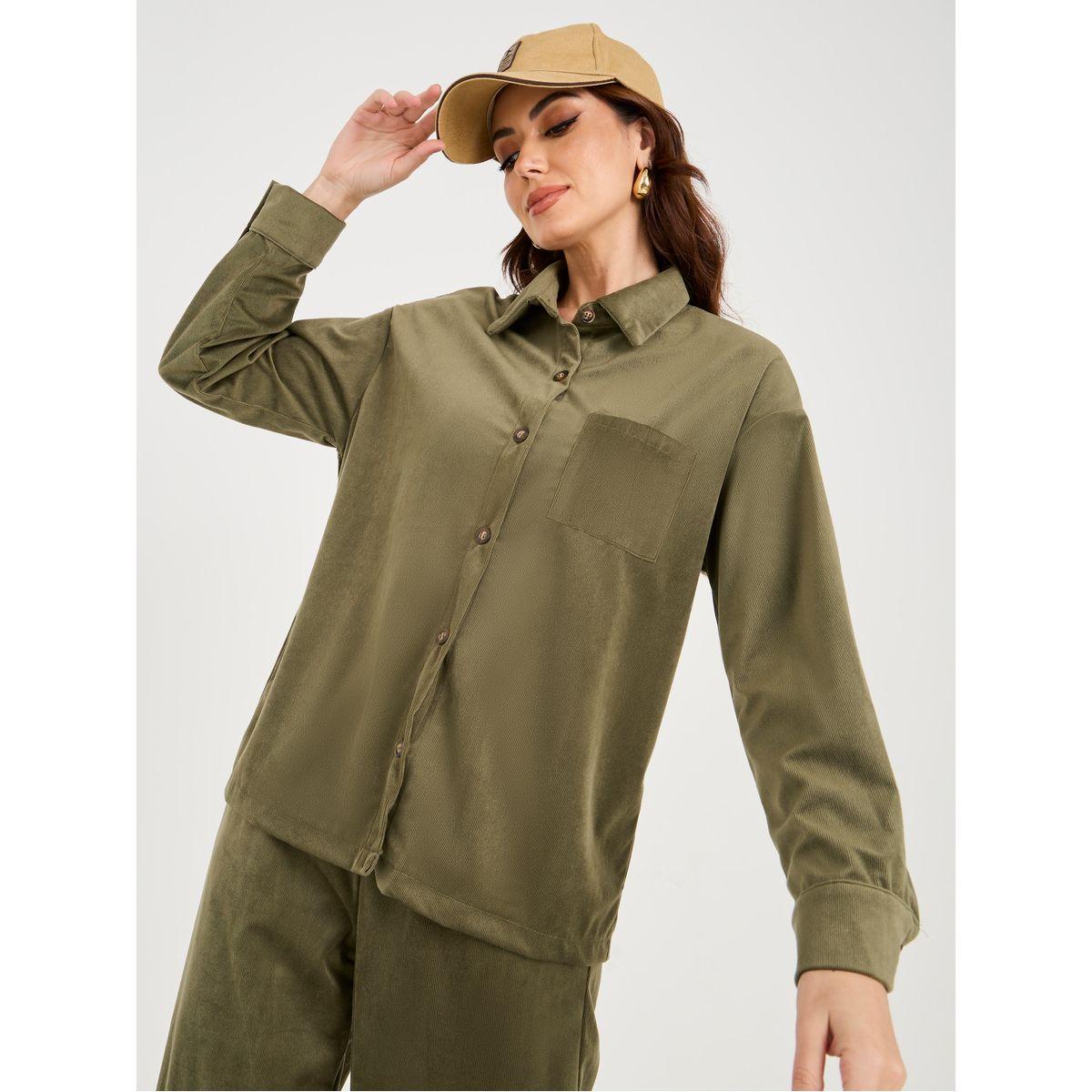 Styli Solid Corduroy Shirt & Pants Co-Ords-women-clothing-coordsets-image-4