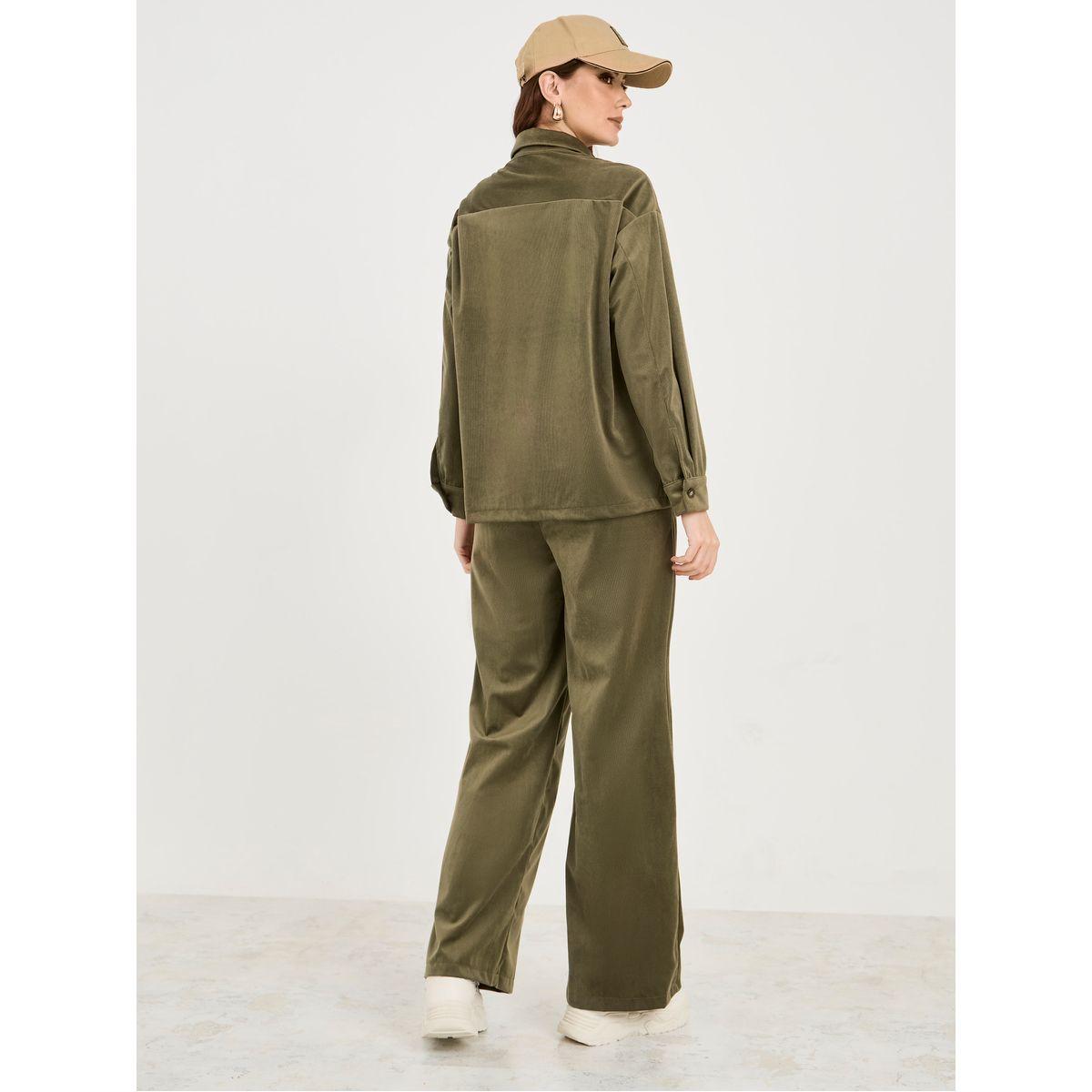 Styli Solid Corduroy Shirt & Pants Co-Ords-women-clothing-coordsets-image-6