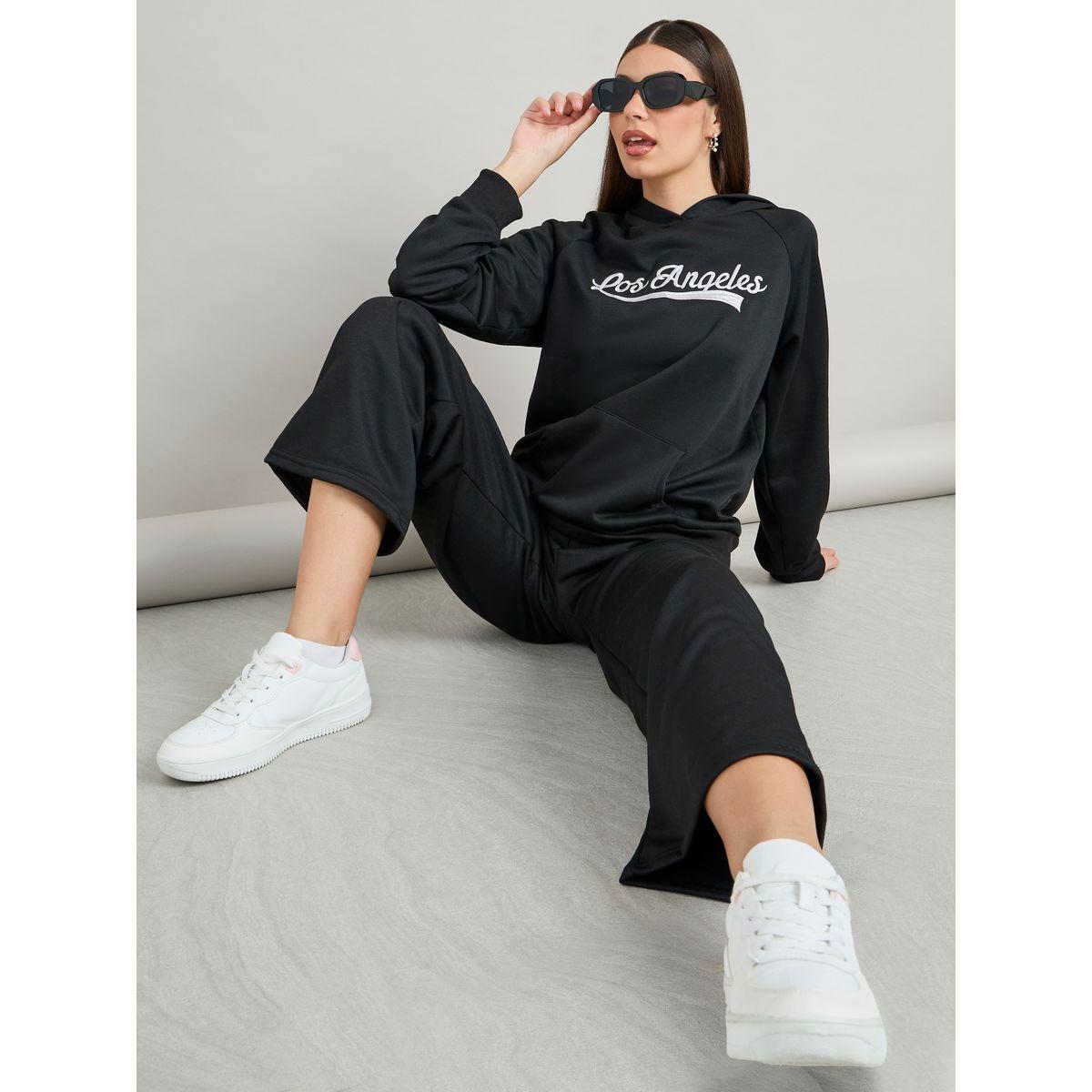 Styli Embroidered Slogan Longline Hoodie & Jogger Co-Ords-women-clothing-coordsets-image-1