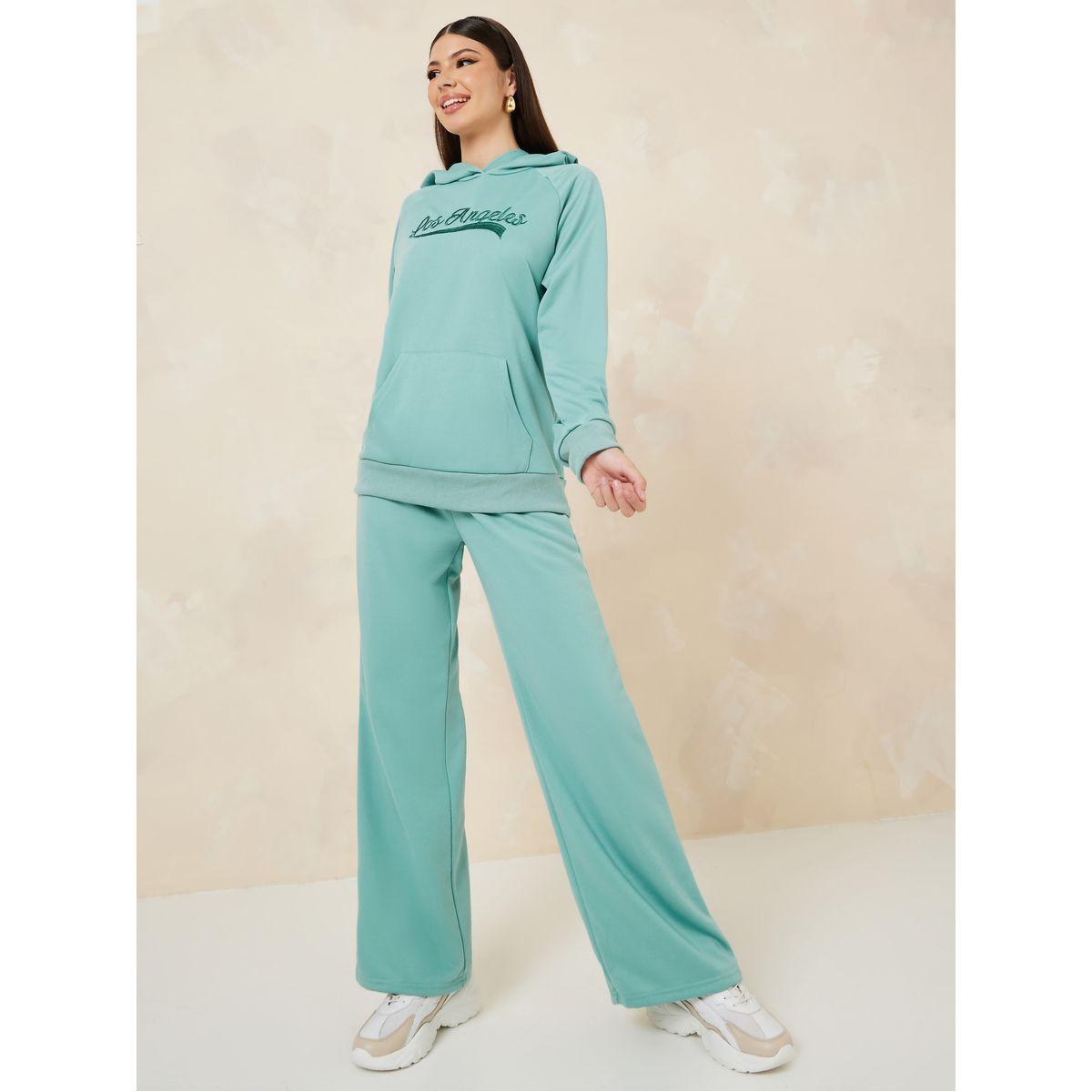 Styli Embroidered Slogan Longline Hoodie & Jogger Co-Ords-women-clothing-coordsets-image-1