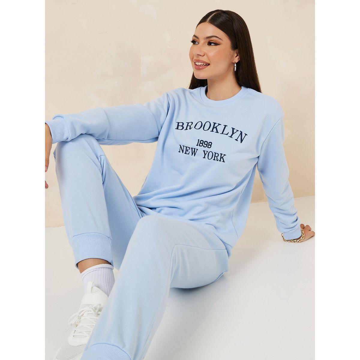 Styli Embroidered Slogan Sweatshirt & Jogger Co-Ords-women-clothing-coordsets-image-1