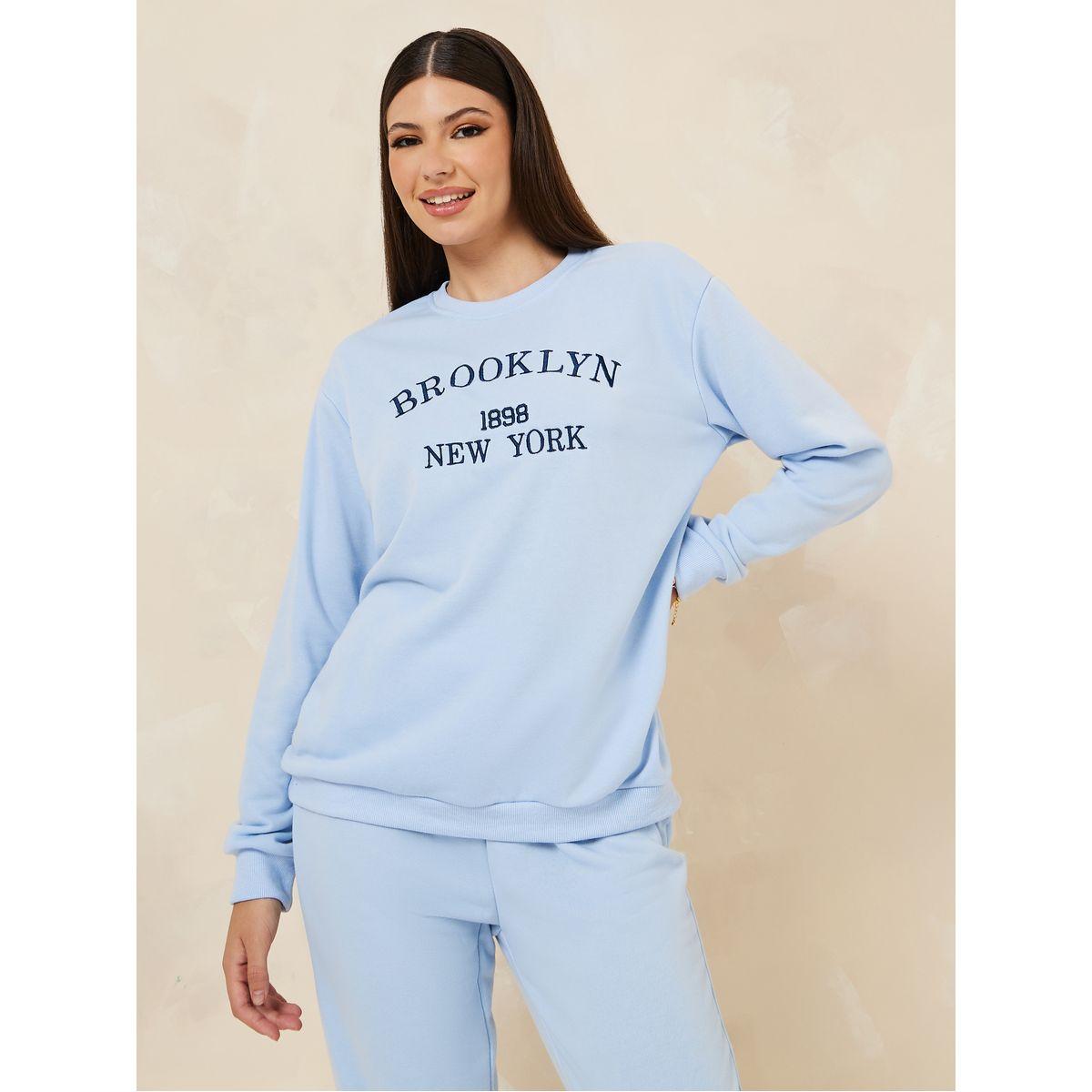 Styli Embroidered Slogan Sweatshirt & Jogger Co-Ords-women-clothing-coordsets-image-3