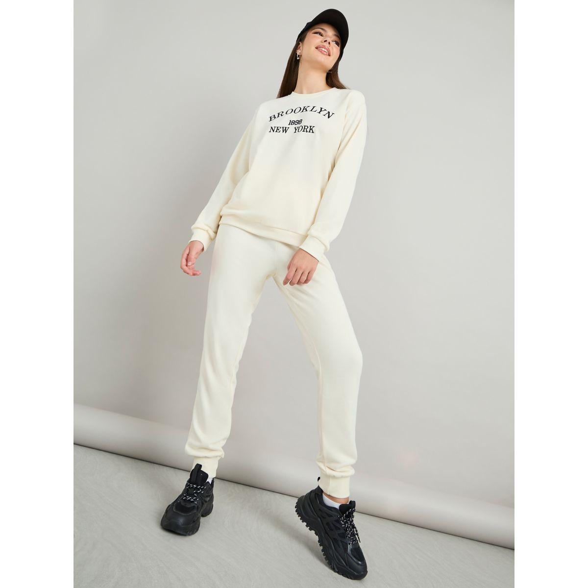 Styli Embroidered Slogan Sweatshirt & Jogger Co-Ords-women-clothing-coordsets-image-1