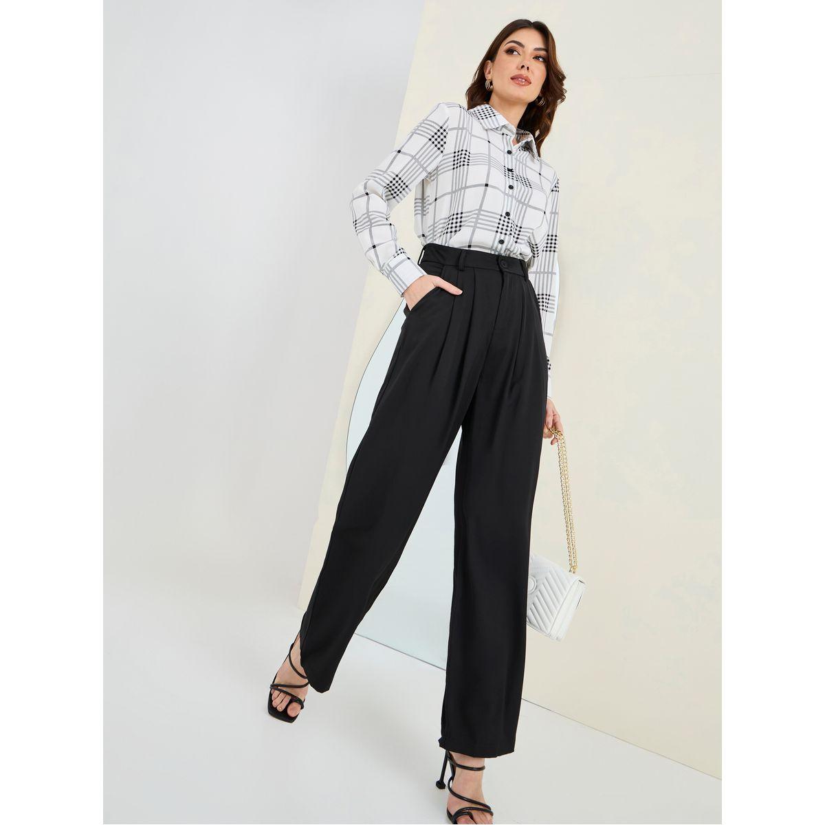 Styli Plaid Regular Fit Shirt & Solid Trouser Co-Ords-women-clothing-coordsets-image-1