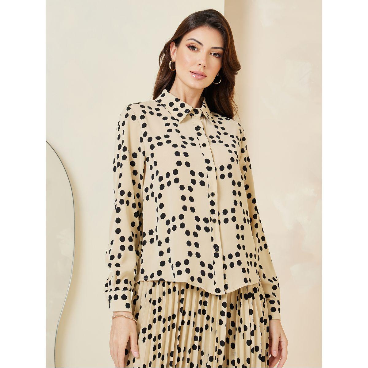Styli Polka Dot Print Shirt & Pleated Skirt Co-Ords-women-clothing-coordsets-image-2