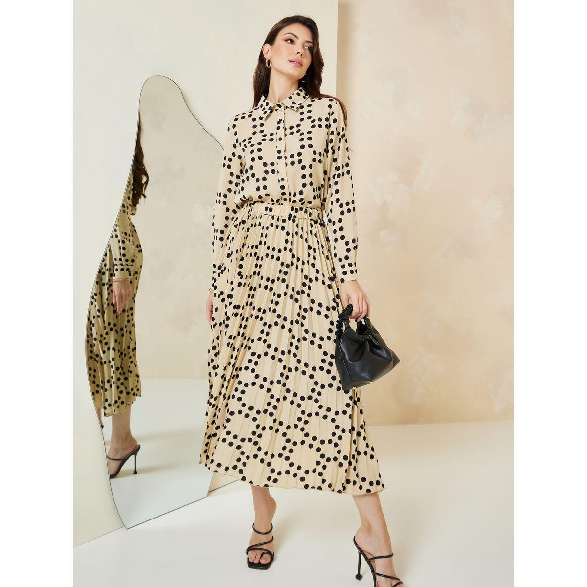 Styli Polka Dot Print Shirt & Pleated Skirt Co-Ords-women-clothing-coordsets-image-4