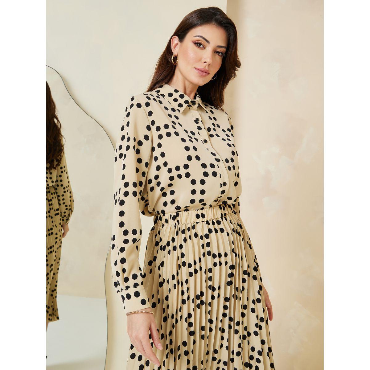 Styli Polka Dot Print Shirt & Pleated Skirt Co-Ords-women-clothing-coordsets-image-5
