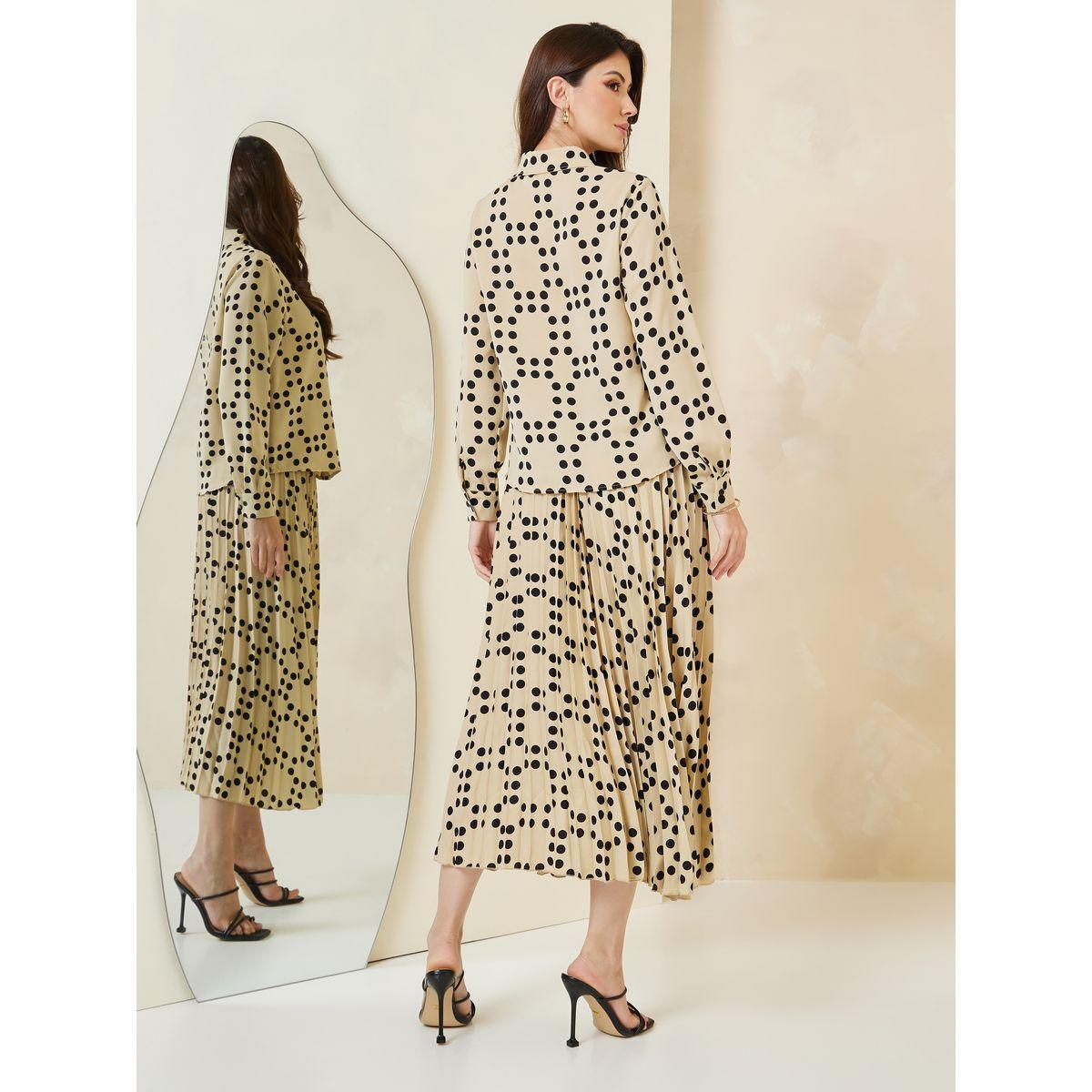 Styli Polka Dot Print Shirt & Pleated Skirt Co-Ords-women-clothing-coordsets-image-7