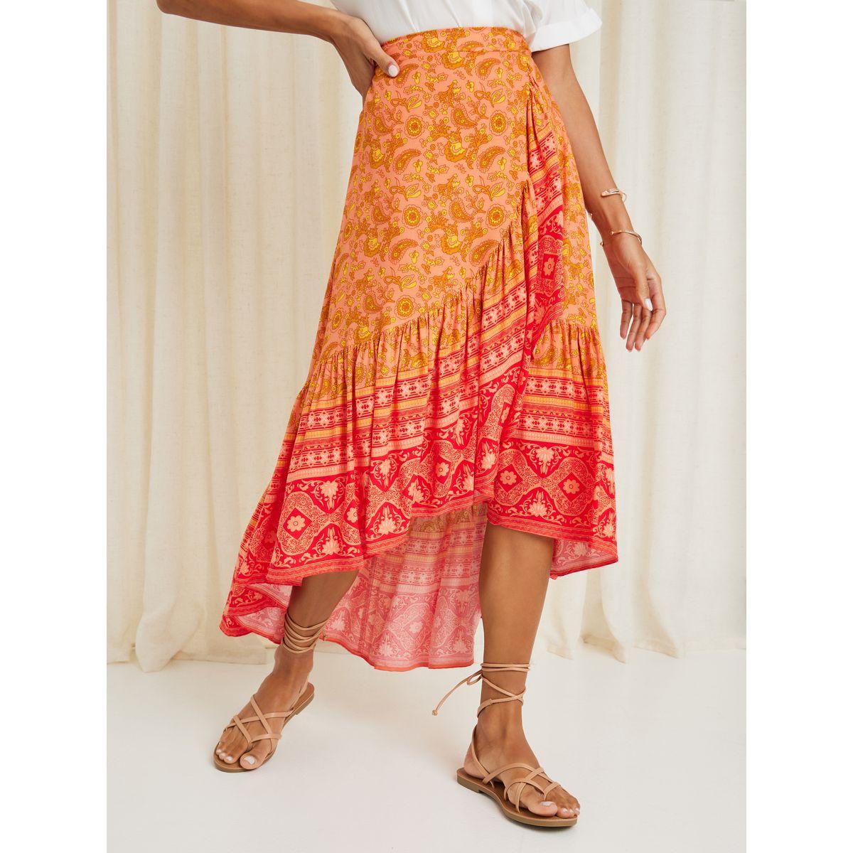 Paisley Print Wrap Front Midi Skirt-women-clothing-bottoms-skirts-image-1