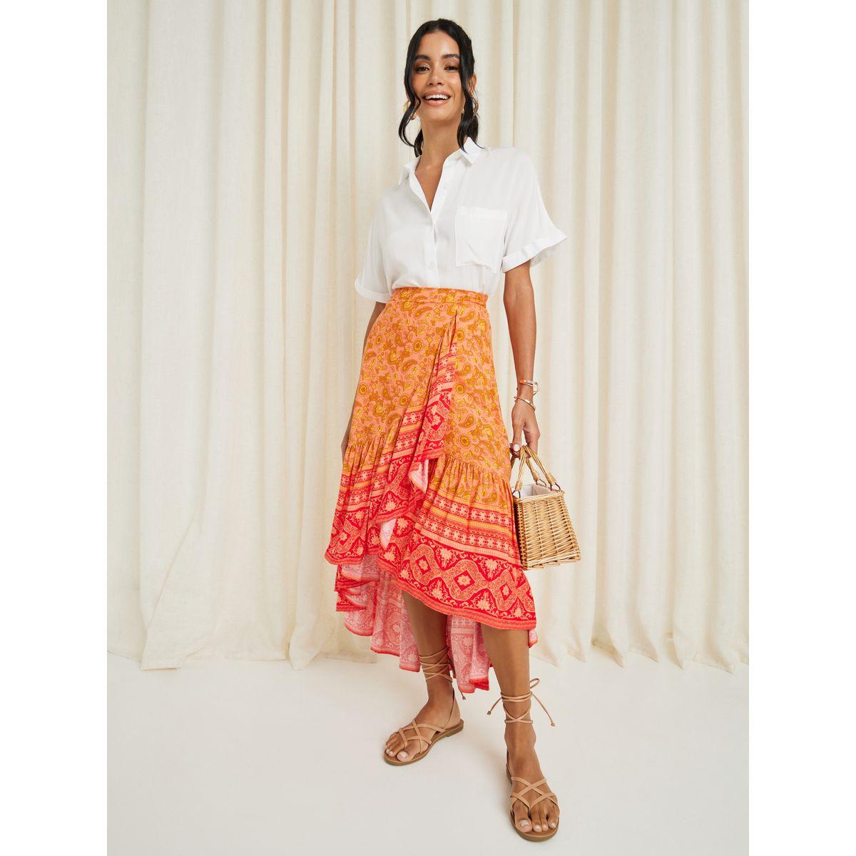 Paisley Print Wrap Front Midi Skirt-women-clothing-bottoms-skirts-image-2