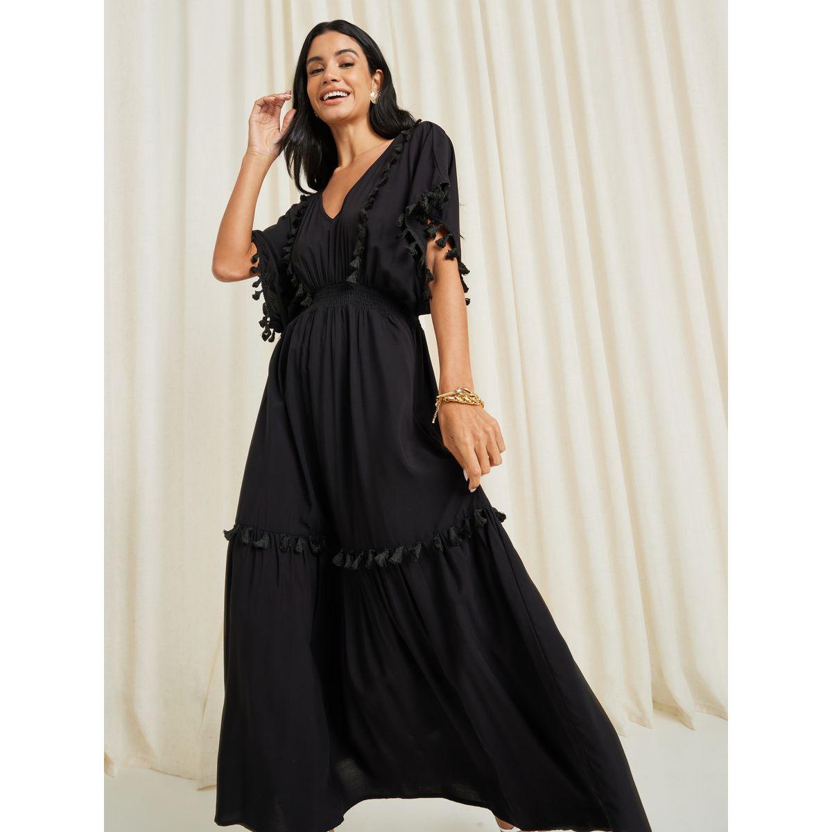 Tassel Trim Batwing Sleeve A-Line Maxi Dress-women-clothing-dresses-image-3