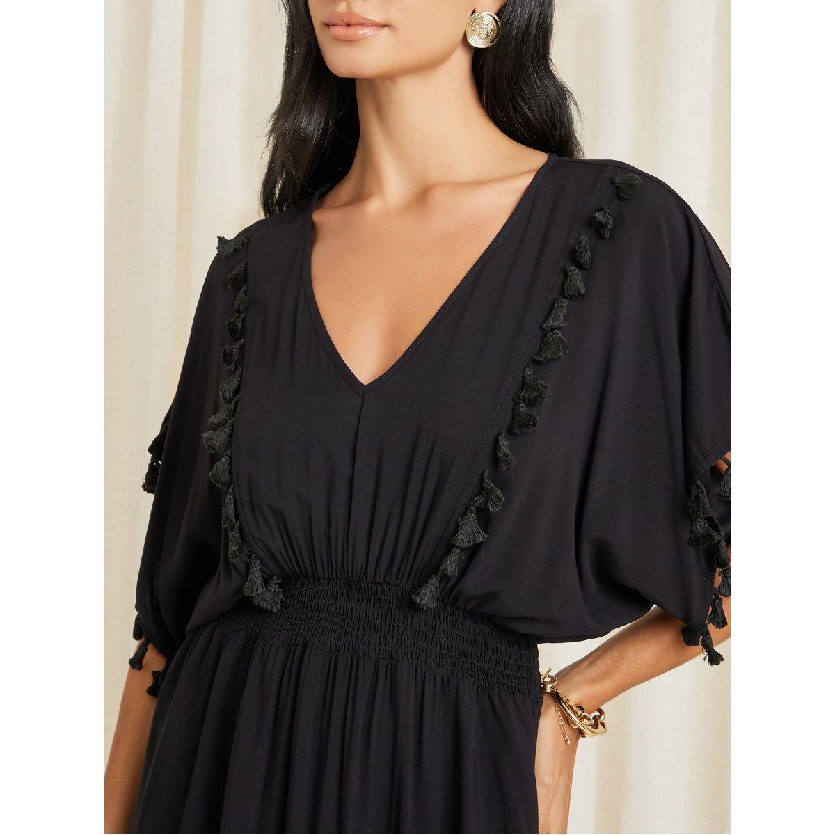 Tassel Trim Batwing Sleeve A-Line Maxi Dress-women-clothing-dresses-image-4