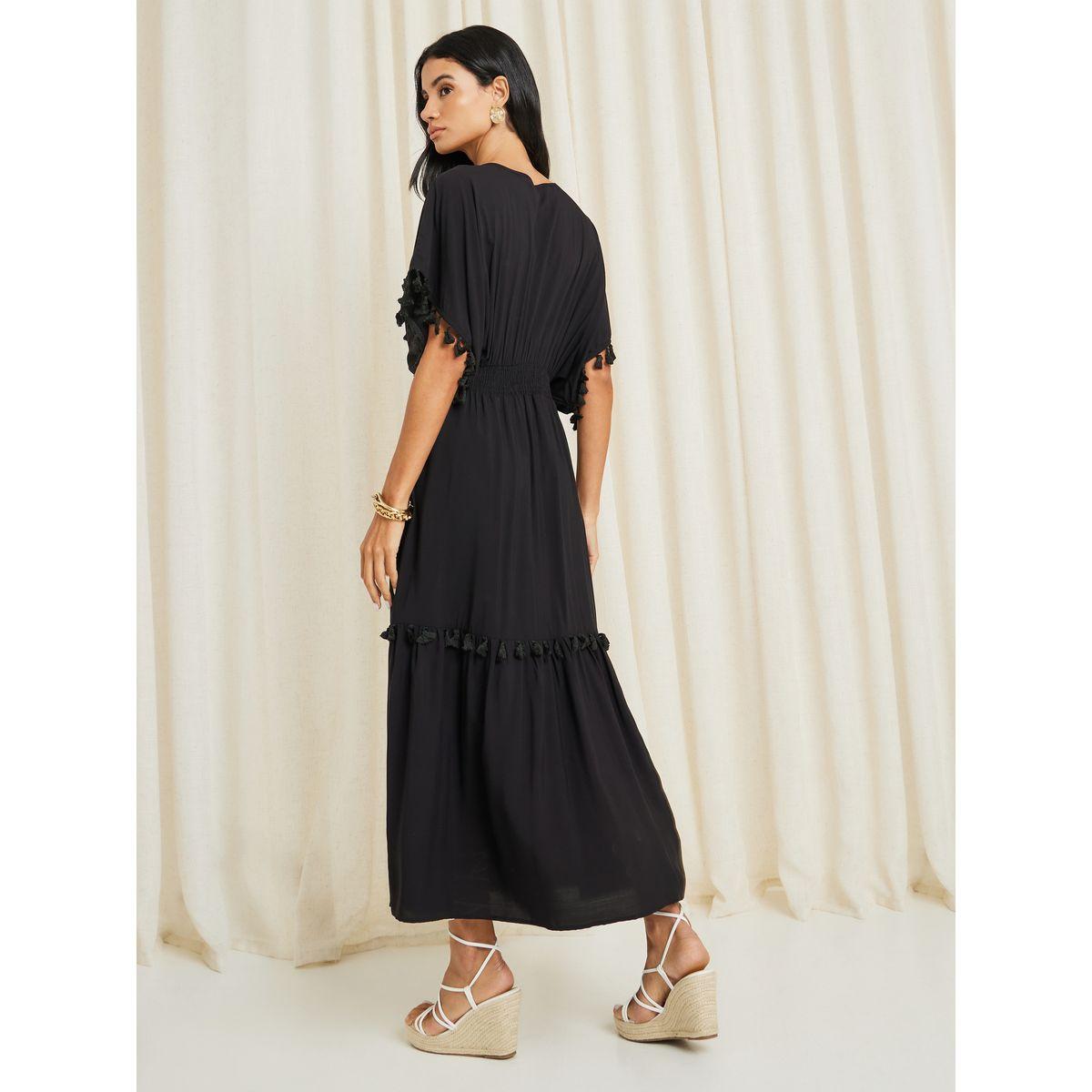 Tassel Trim Batwing Sleeve A-Line Maxi Dress-women-clothing-dresses-image-5