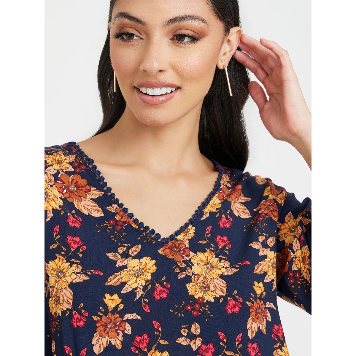 Floral Print Lace Detail Blouse-women-clothing-shirtsandblouses-blouses-image-4