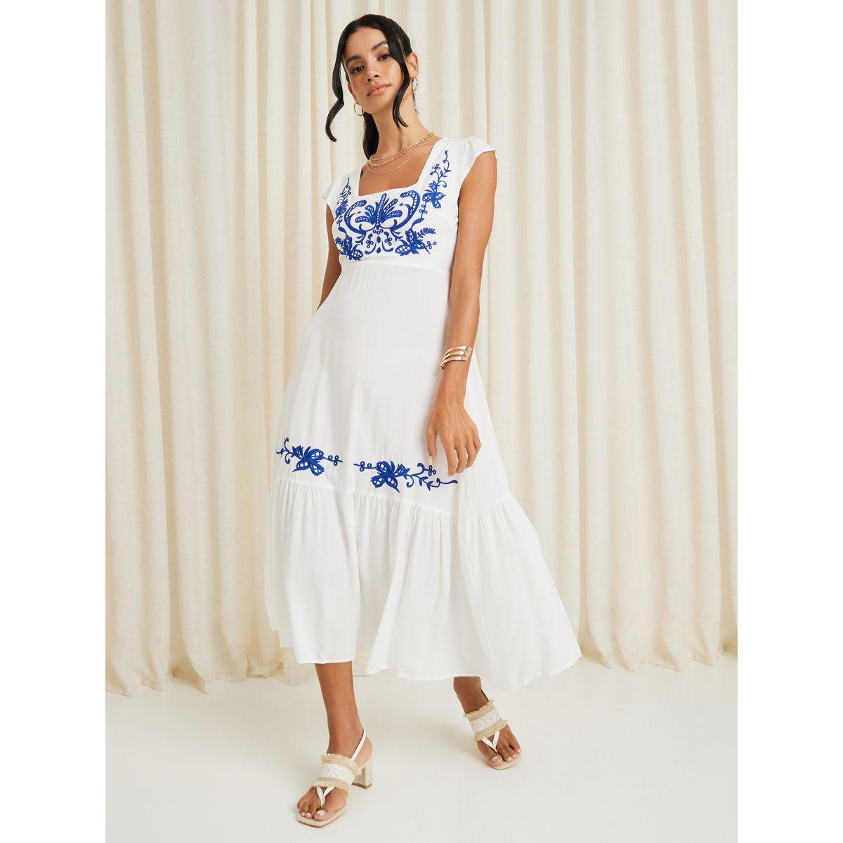 Floral Embroidery Square Neck Tiered Dress-women-clothing-dresses-image-1