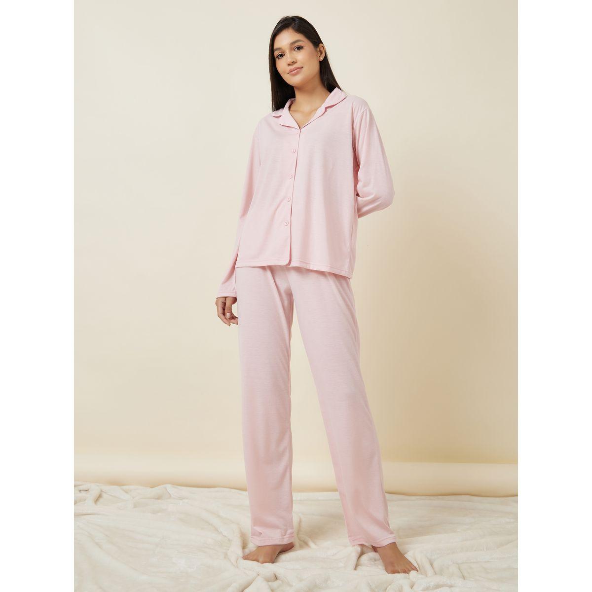 Styli Unwind Long Sleeve Jersey Button Through Shirt & Pyjama Set-women-clothing-nightwear-pyjamas-longsets-image-1
