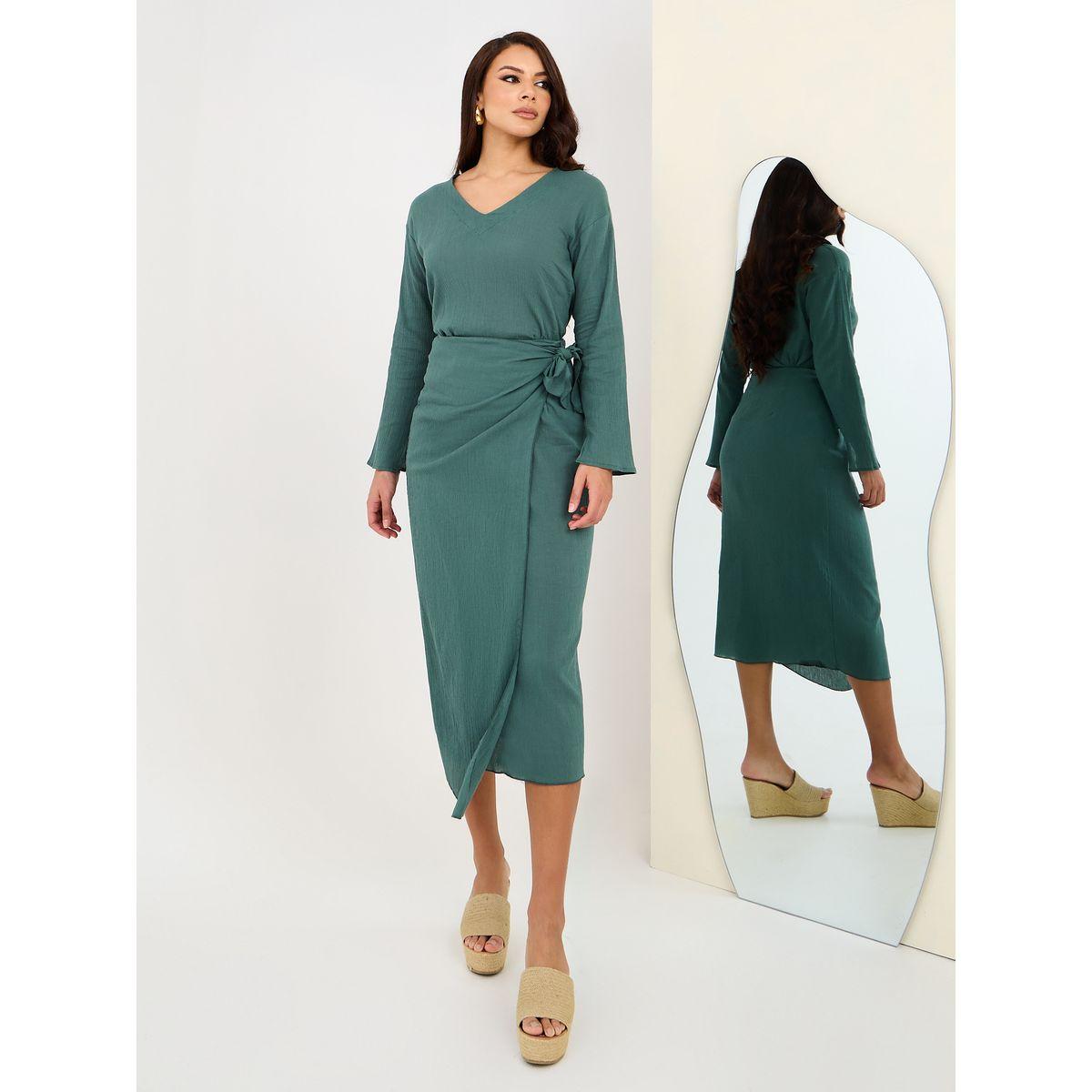 Styli Tie Front Wrap Midi Skirt-women-clothing-bottoms-skirts-image-1