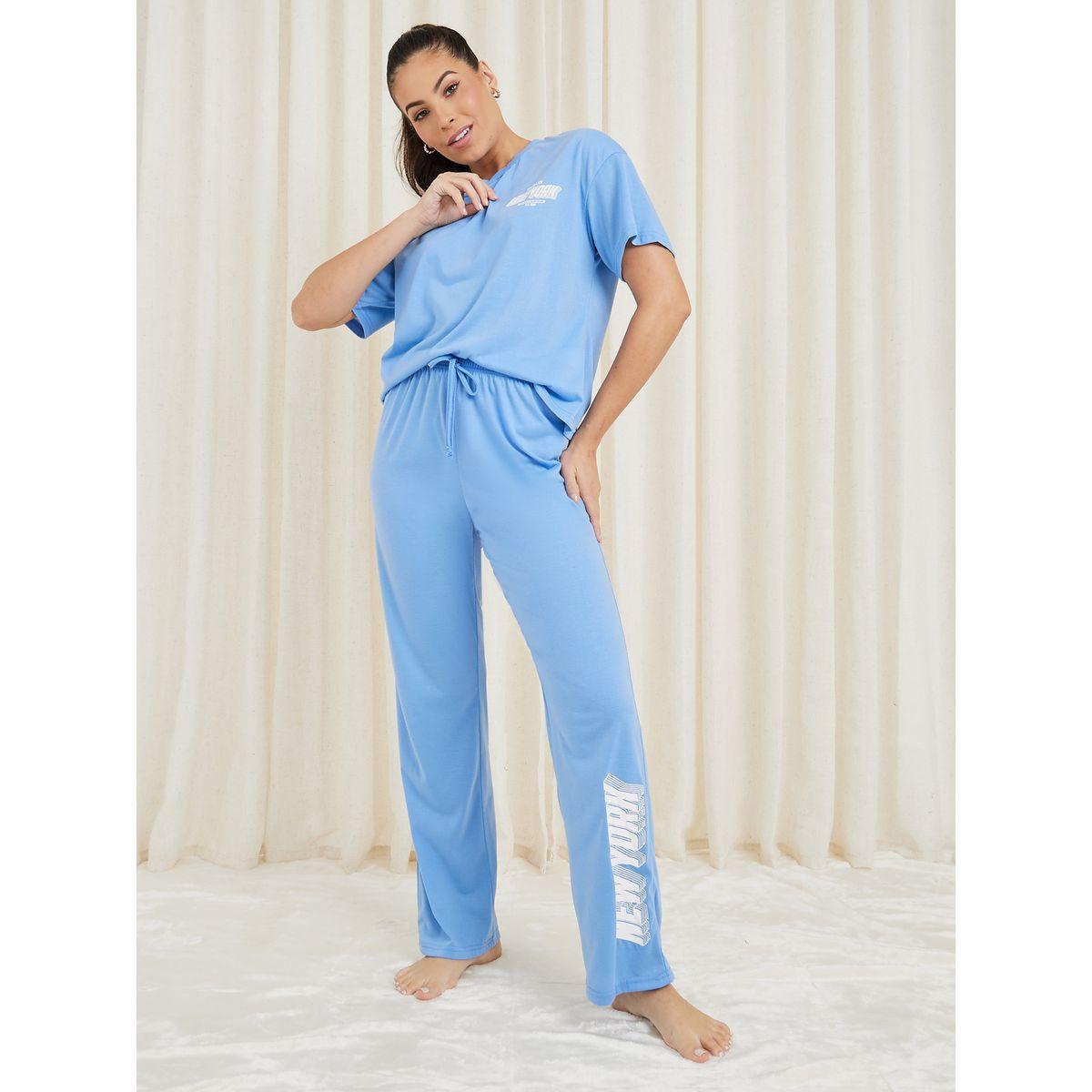 Styli Unwind Brooklyn NY Print T-Shirt & Pyjama Set-women-clothing-nightwear-pyjamas-longsets-image-2