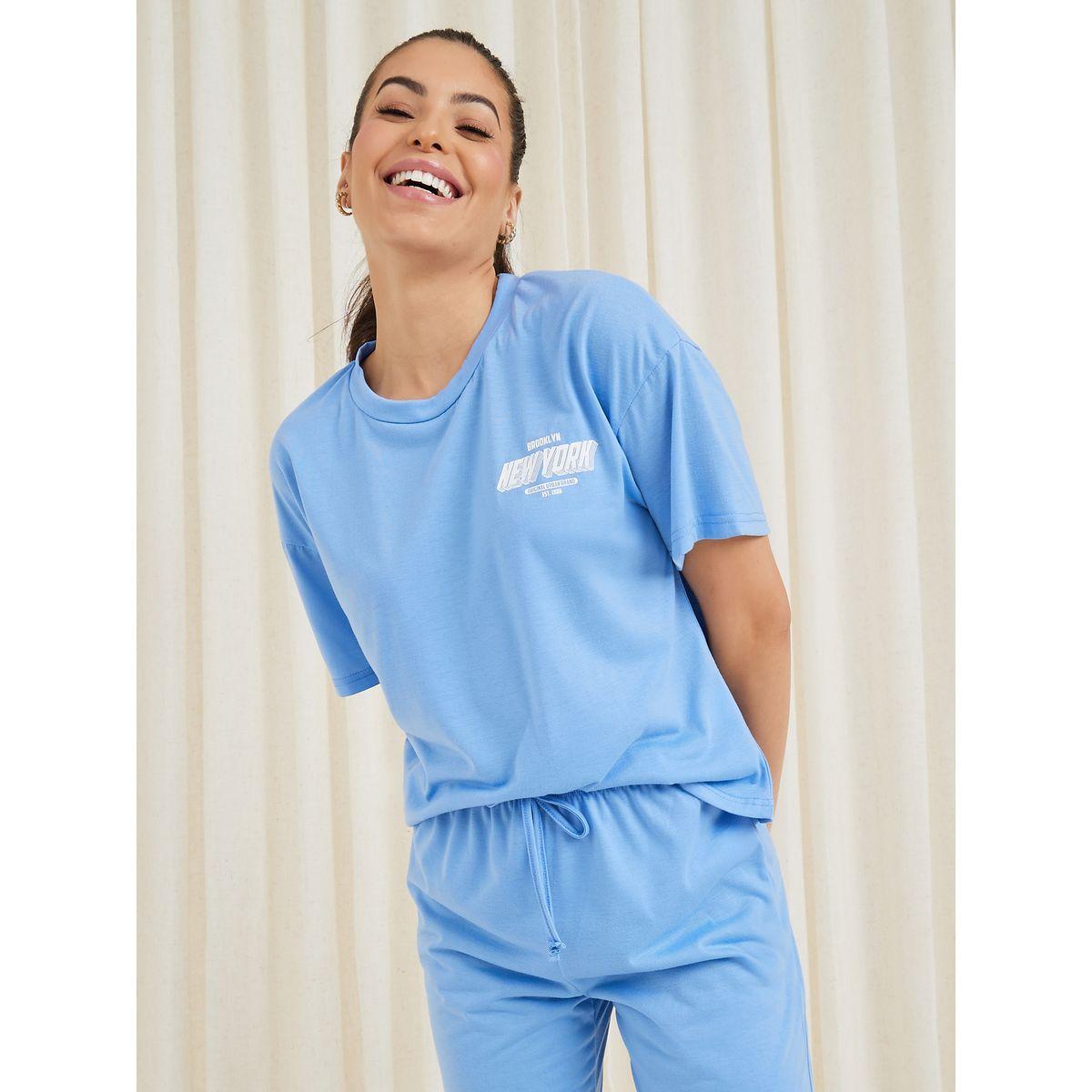 Styli Unwind Brooklyn NY Print T-Shirt & Pyjama Set-women-clothing-nightwear-pyjamas-longsets-image-3