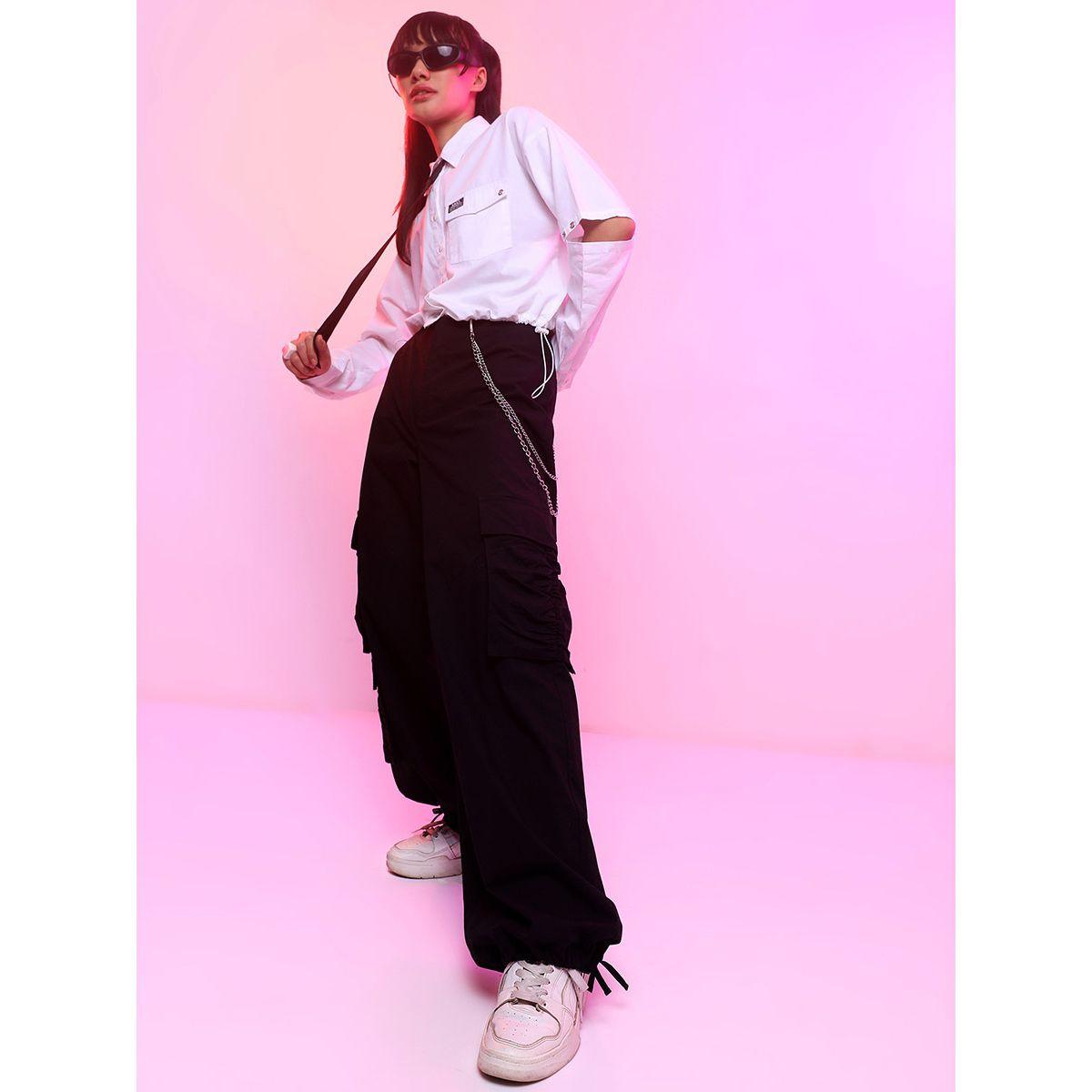 Tokyo Talkies X Styli Streetwise Solid Parachute Low Rise Cargo Pants-women-clothing-bottoms-trousers-image-2