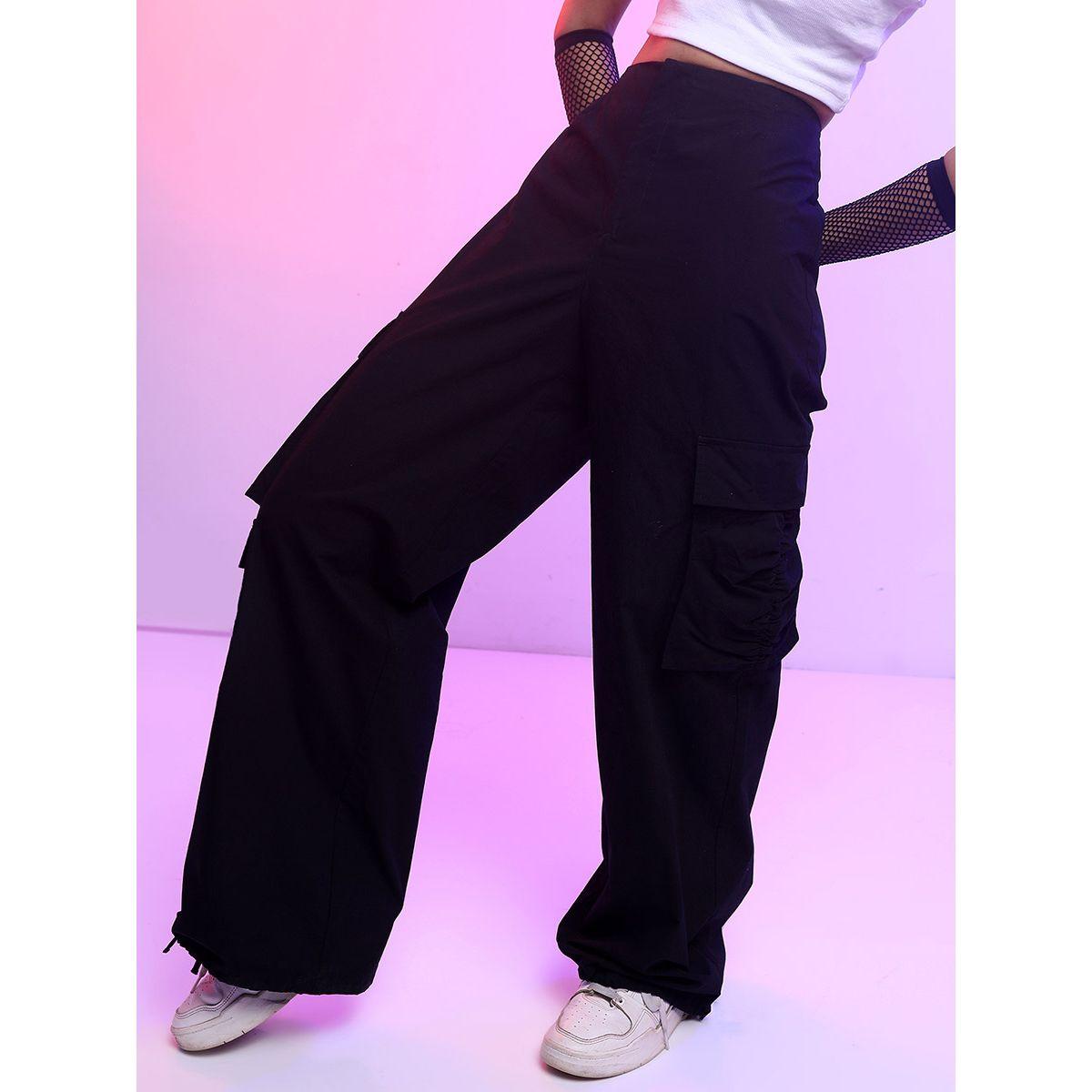 Tokyo Talkies X Styli Streetwise Solid Parachute Low Rise Cargo Pants-women-clothing-bottoms-trousers-image-4