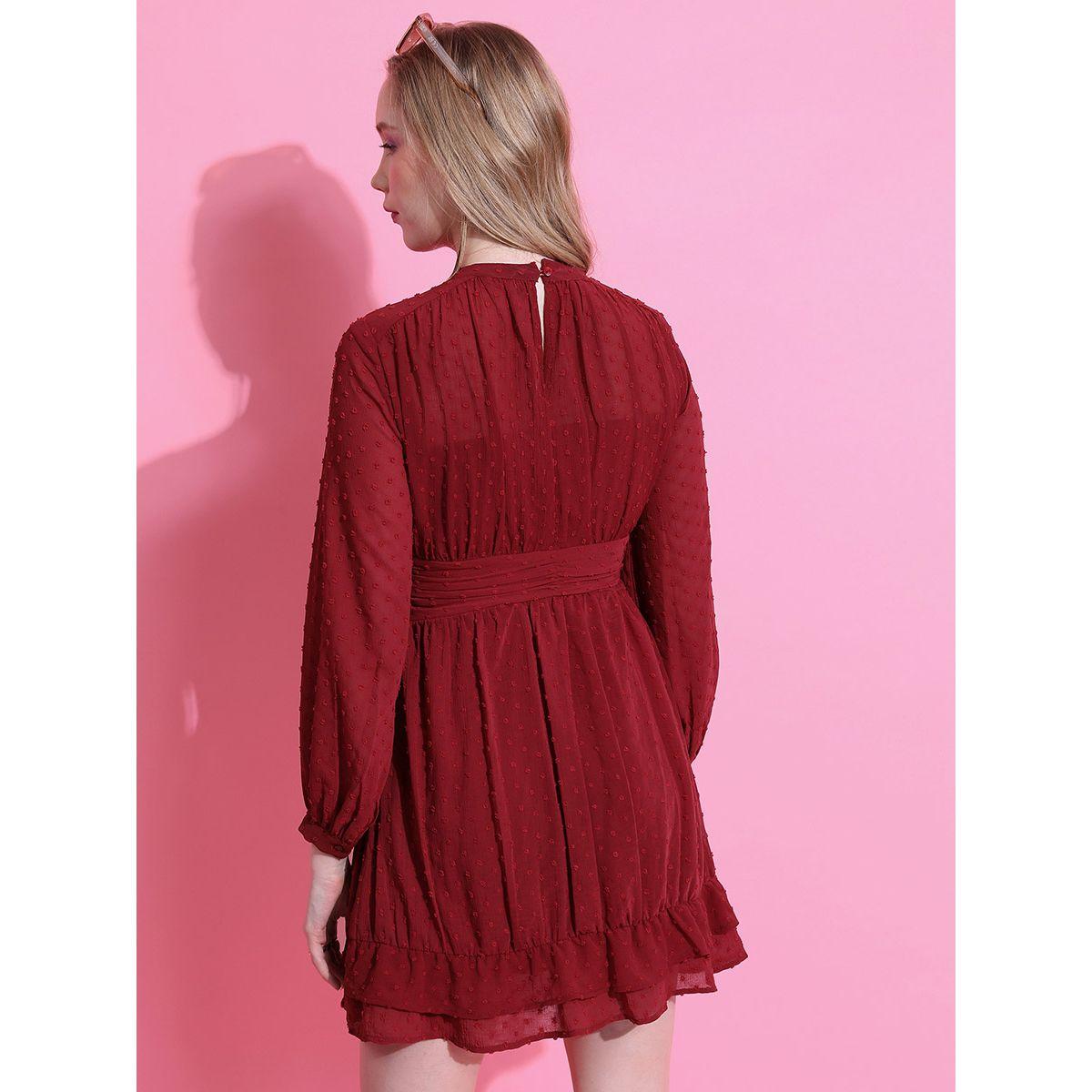 Ketch X Styli Dobby High Neck A-Line Mini Dress-women-clothing-dresses-image-3