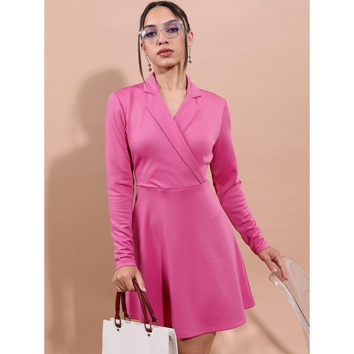 فستان قصير سادة بياقة بشق كيتش × ستايلي-women-clothing-dresses-image-1