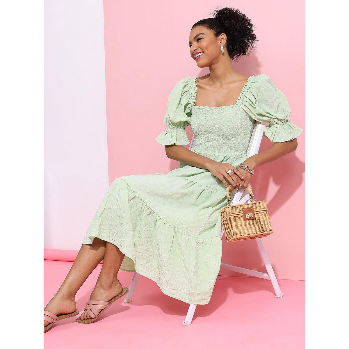 Tokyo Talkies X Styli Tie Back Puff Sleeve Tiered Midi Dress-women-clothing-dresses-image-2
