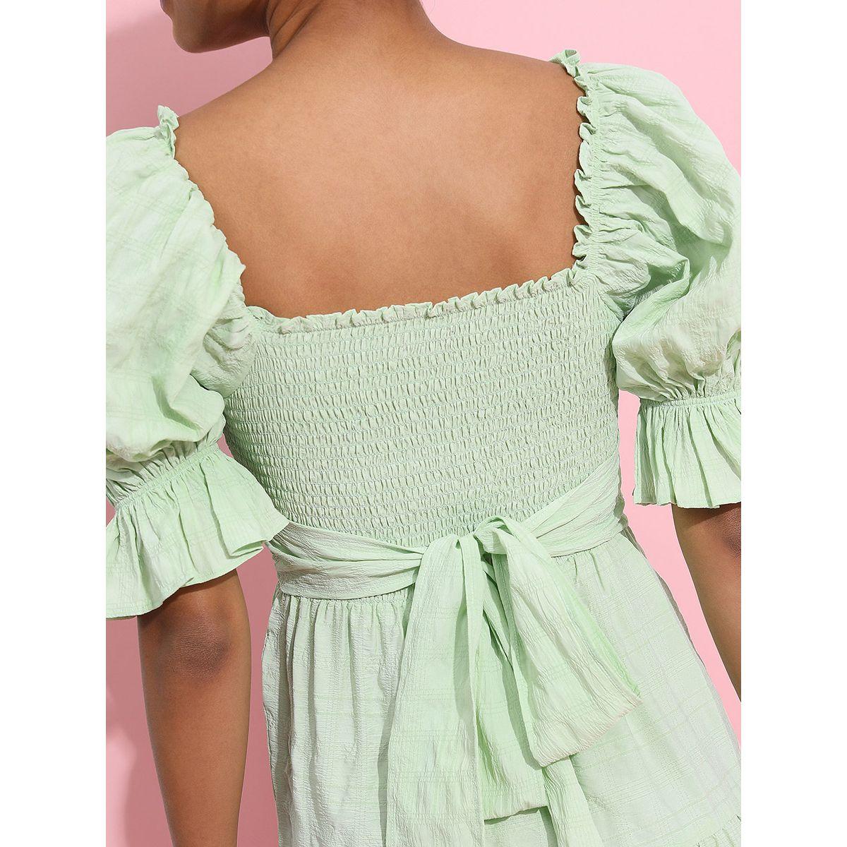 Tokyo Talkies X Styli Tie Back Puff Sleeve Tiered Midi Dress-women-clothing-dresses-image-4